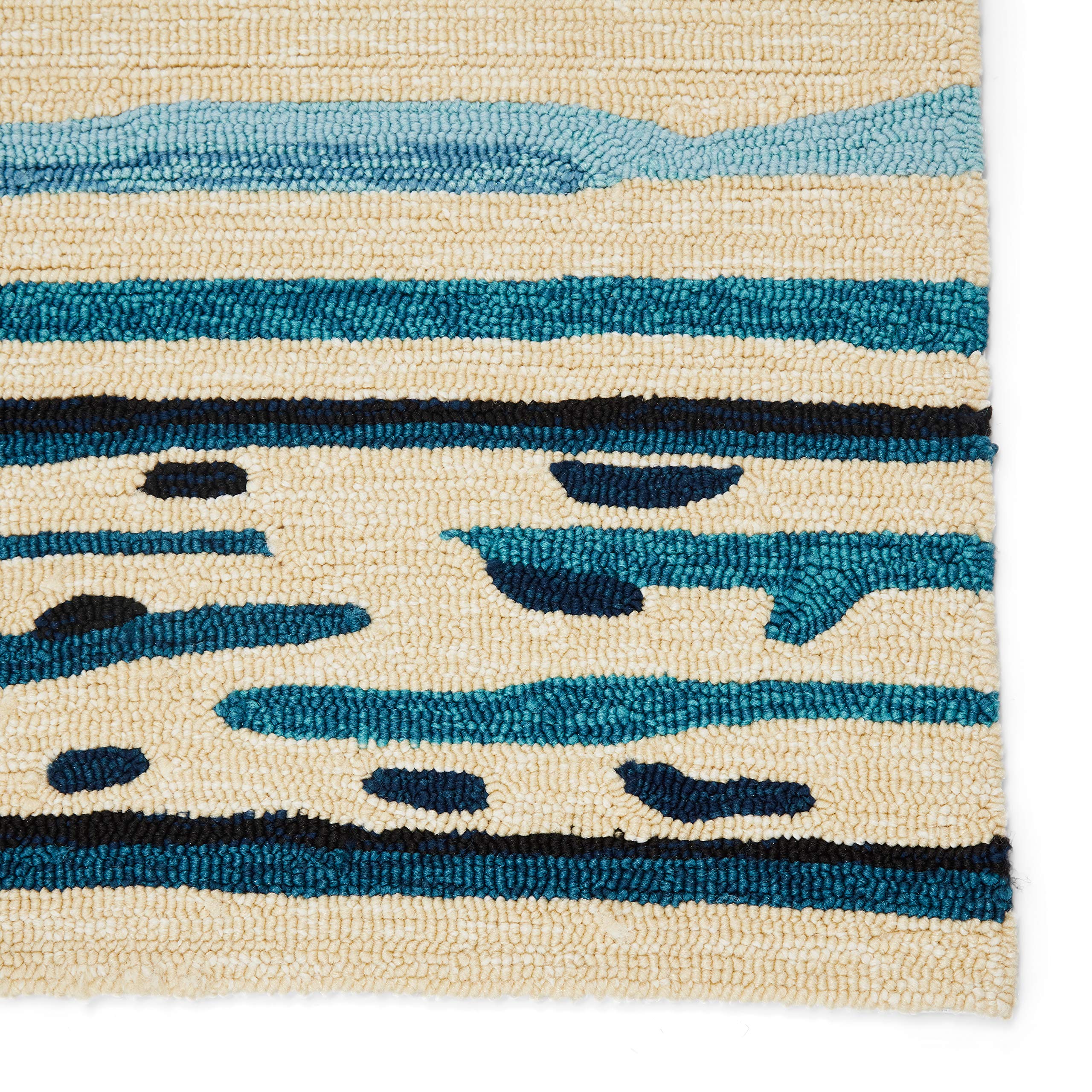 Jaipur Living 4x6 Outdoor Area Rug - Blue & Green Striped Patio Rug for Garden, Deck, and Poolside Decor