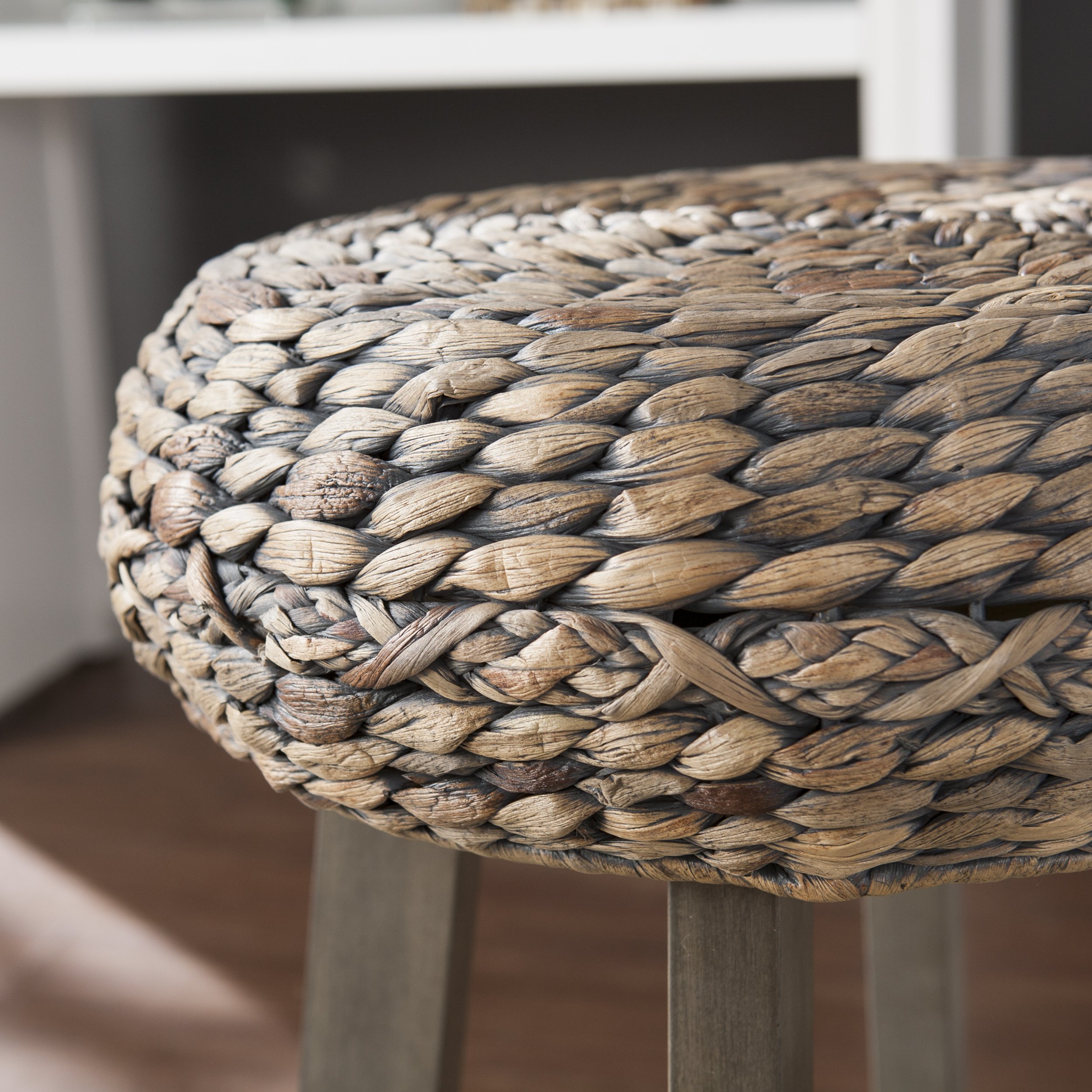 SEI Furniture Round Woven Fiber Seat Stool Set - Bohemian Style Decorative Stools - Natural Hyacinth Material - Perfect for Living Room, Bedroom, or Outdoor Patio Decor