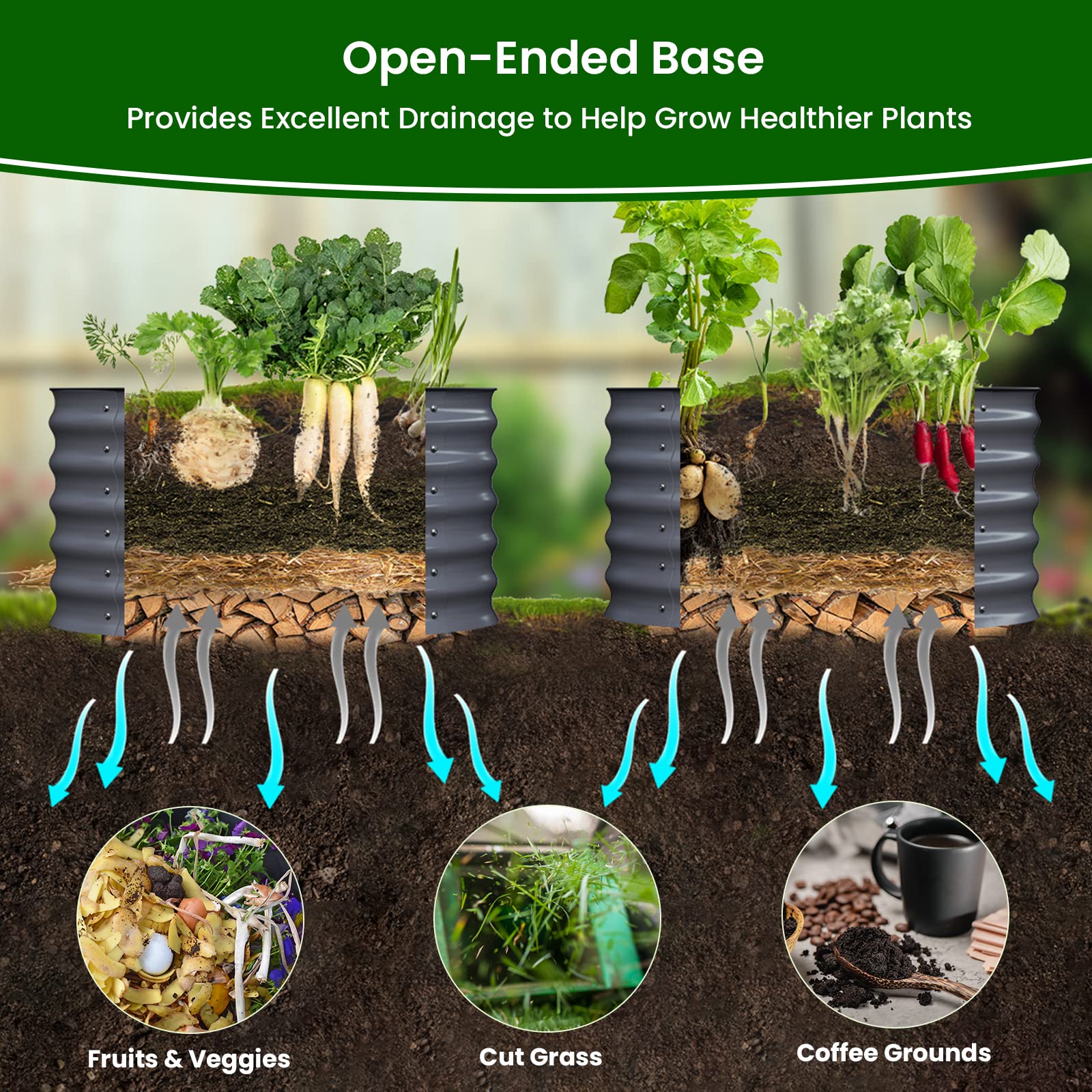 Olle 2 Pack 17 Inch Tall Durable Round Raised Garden Beds - Outdoor Vegetable Planter Boxes for Herbs, Vegetables, Flowers (Mid-Grey, 24x17 Inch) - Perfect for Backyard Gardening, Patio Decor & Small Space Planting