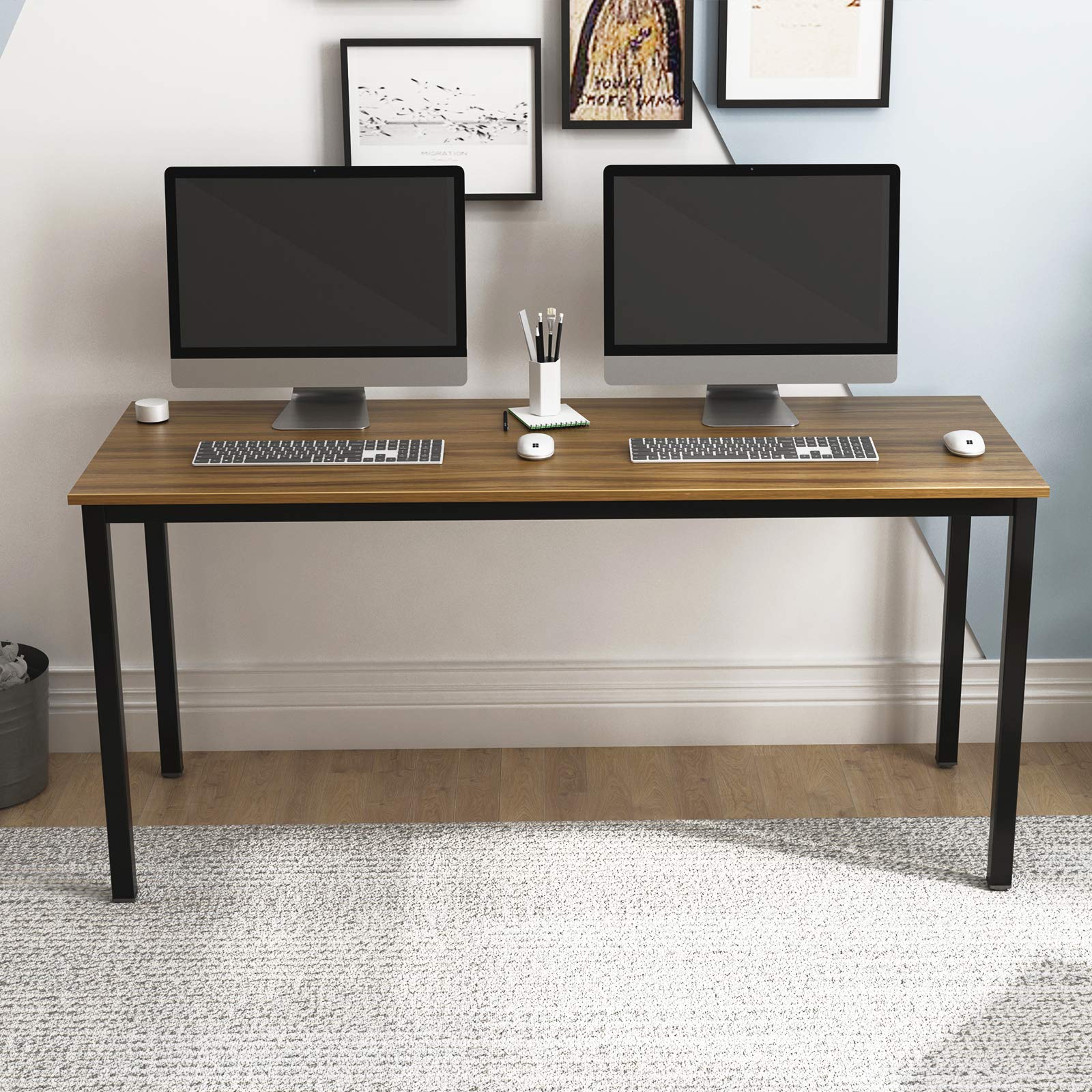 Soges 63 Inch Long Computer Desk - Home Office Desk, Writing Desk, Study Table, Gaming Desk - Dark Oak LD-AC160WN for Small Spaces & Workstations