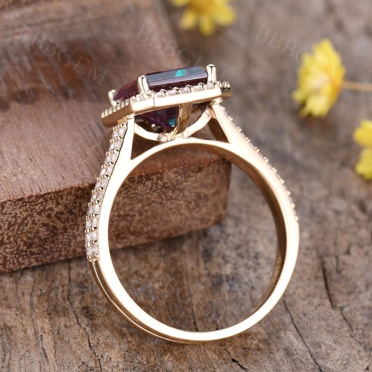 5 Carat Emerald Cut Alexandrite Engagement Ring with Diamond Halo in 14K White Gold - Perfect for Proposals, Anniversaries & Special Occasions