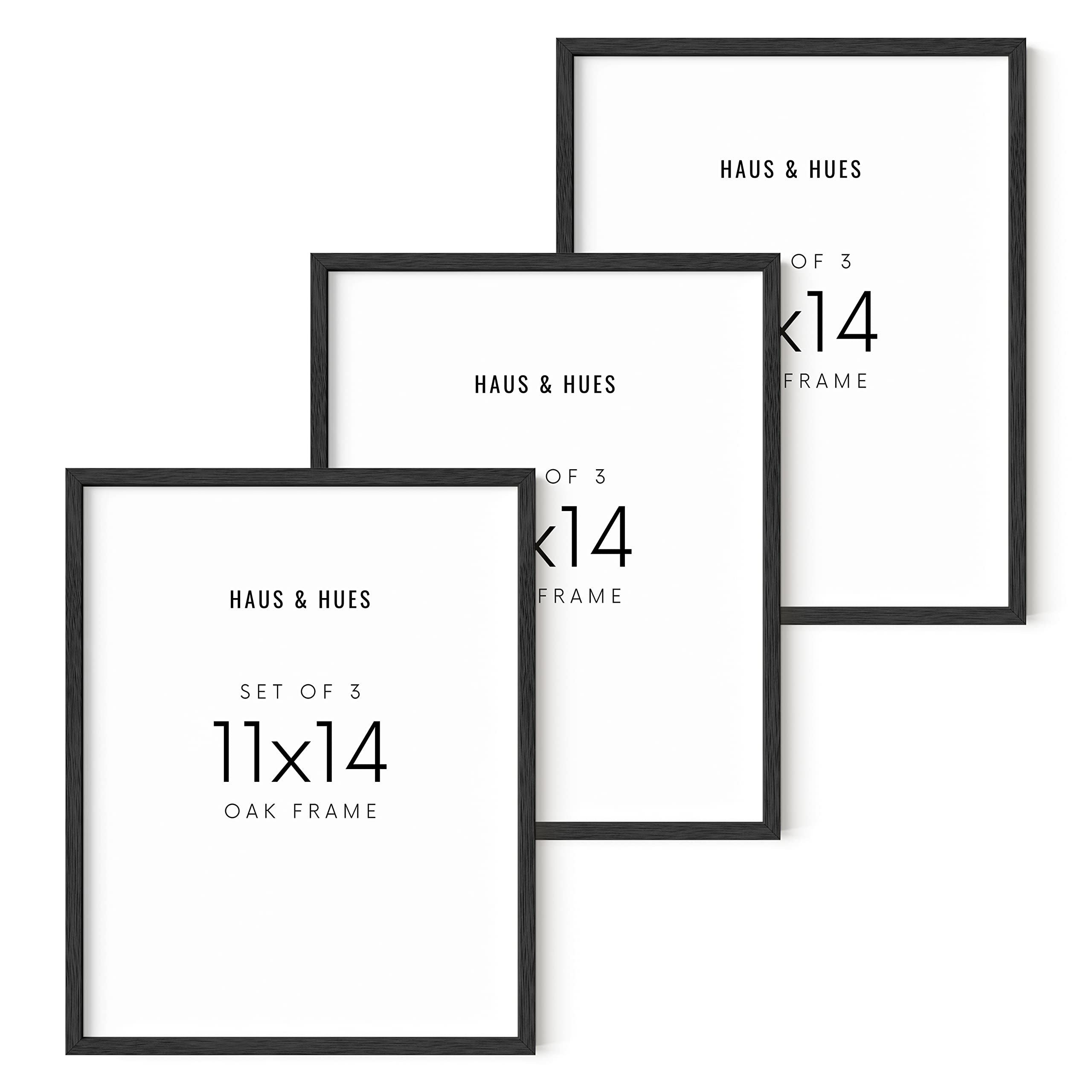 HAUS AND HUES 11x14 Black Oak Wood Picture Frames Set of 3 - 11x14 Poster Frames for Wall Art, Certificates, Photos | Modern Home Office Decor, Gallery Wall Display
