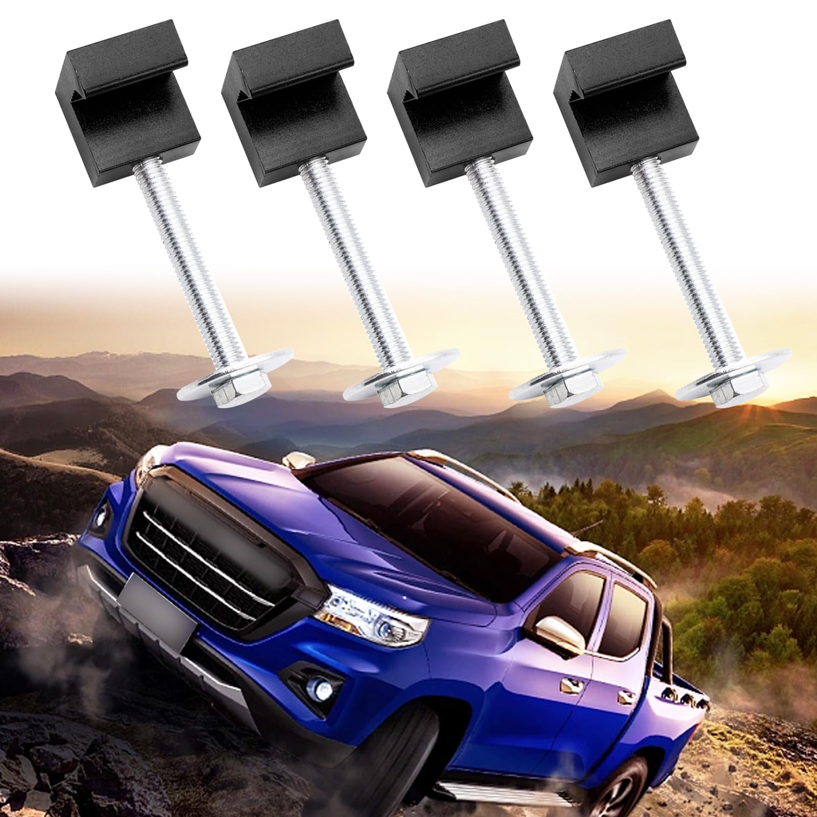 4 PCS Heavy Duty Aluminum Alloy Truck Tool Kit - Universal J Hook Mounting Set for Pickup & Work Trucks (Black) | Perfect for Roadside Repairs, Construction & Off-Road Adventures