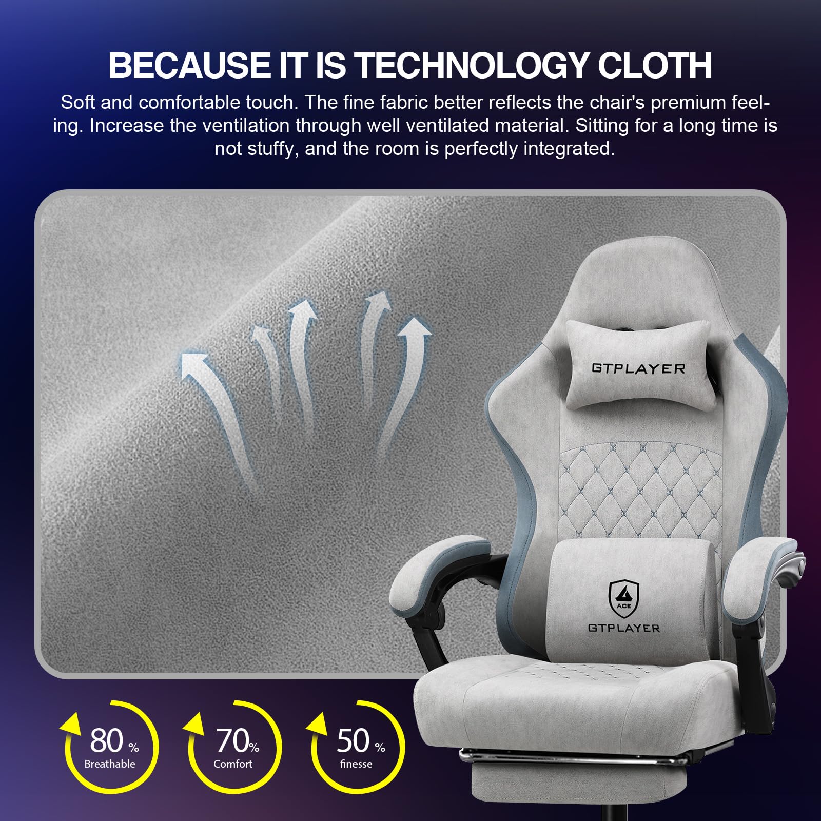 GTPLAYER Ergonomic Gaming Chair with Pocket Spring Cushion, Adjustable Lumbar Support & Footrest - High Back Office Computer Chair for Home & Work - Comfortable Desk Chair for Long Hours Gaming & Working (Grey)