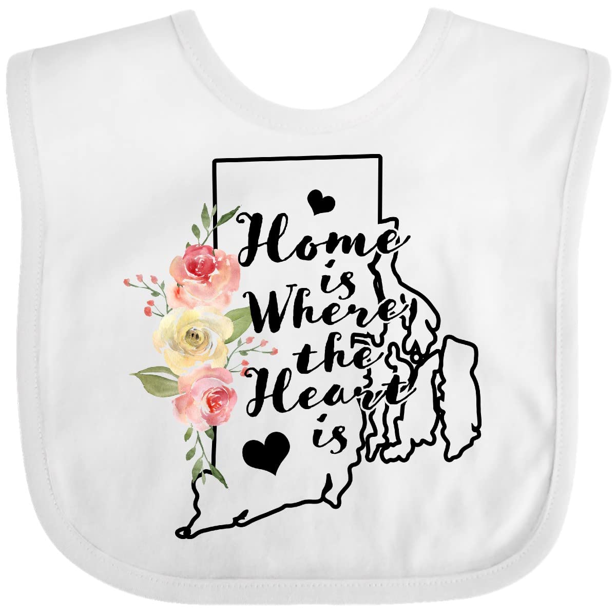 Inktastic Rhode Island Home Is Where the Heart Is Watercolor Baby Bib - Soft Organic Cotton Drool Bib for Newborns & Infants - Perfect for Feeding, Teething, and Photo Shoots