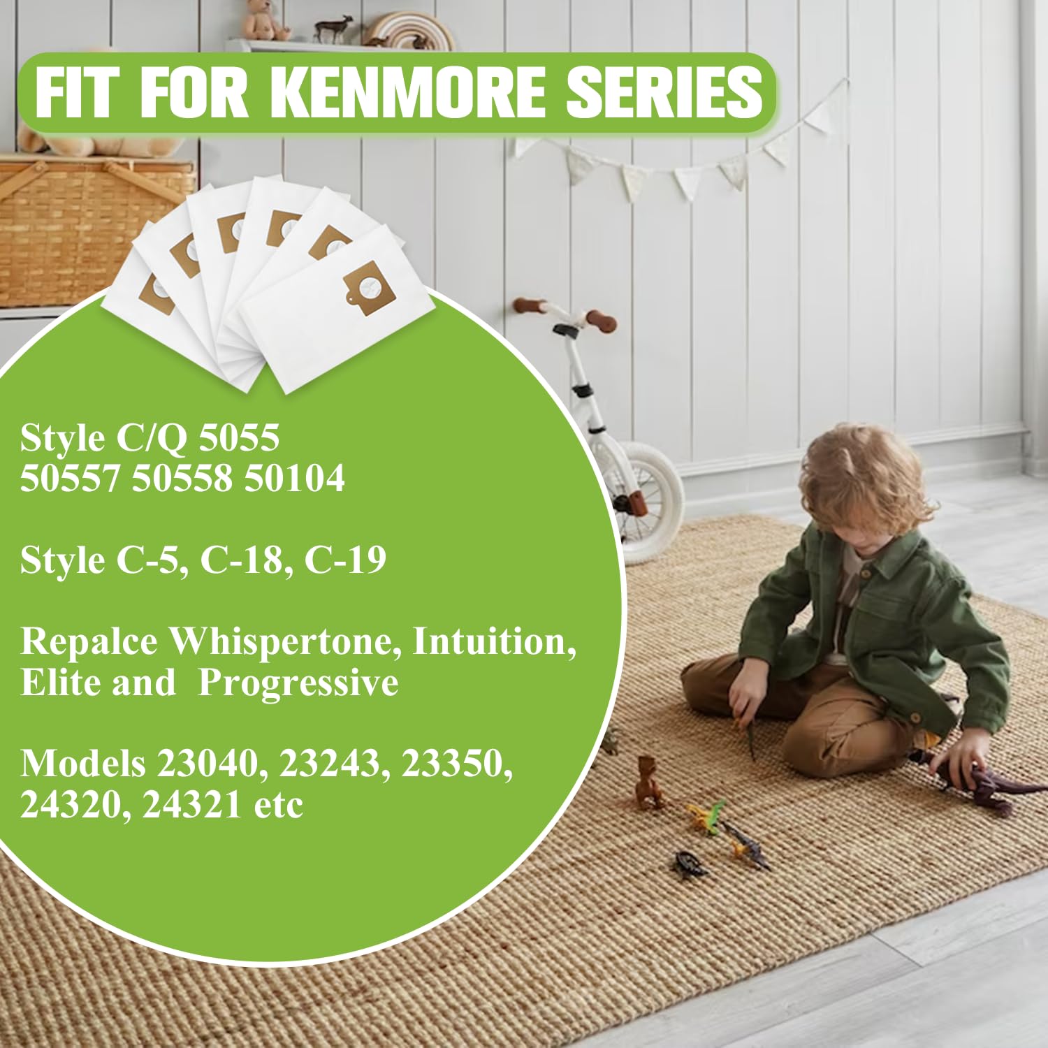 15-Pack Kenmore Canister Vacuum Bags Replacement - Compatible with Type C/Q 5055, 50557, 50558, 50104, C-5, C-18, C-19 Models - High Efficiency Dust Collection for Home Cleaning & Pet Hair Removal