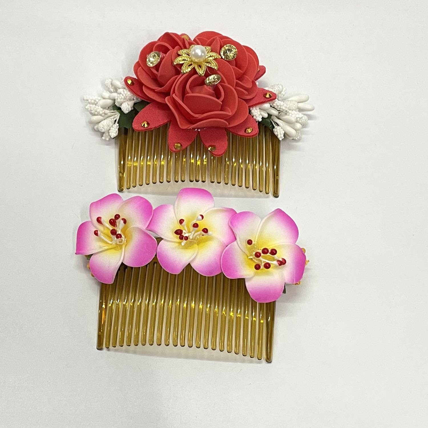 Elegant Bridal Hair Comb Set for Women - 2 Pack Wedding Bun Clips with Floral Design | Perfect for Bridal Parties, Prom, and Special Occasions