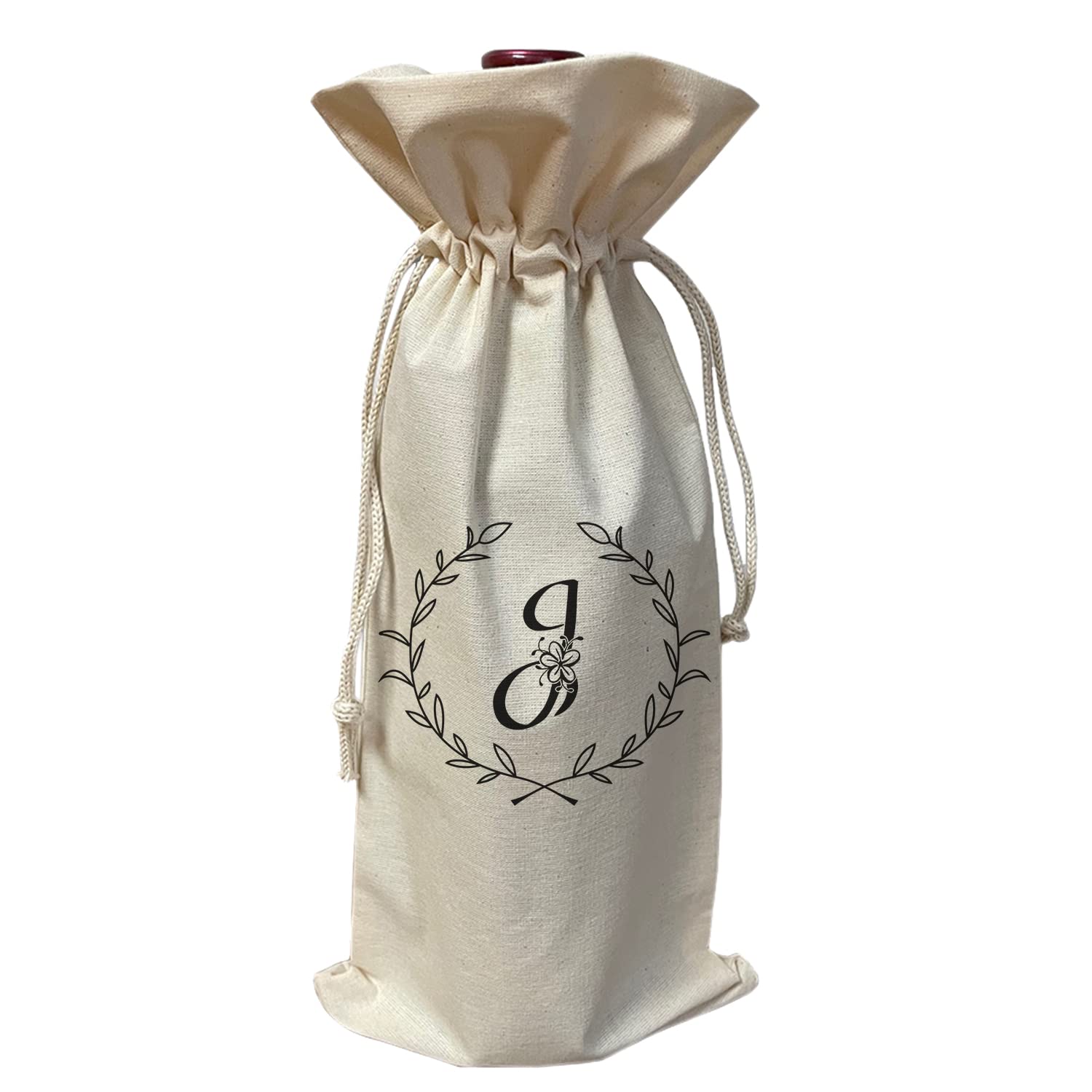 Personalized Initial Cotton Canvas Wine Gift Bag - Monogrammed Single Bottle Wine Carrier (Initial J) | Perfect for Weddings, Birthdays & Housewarming Gifts