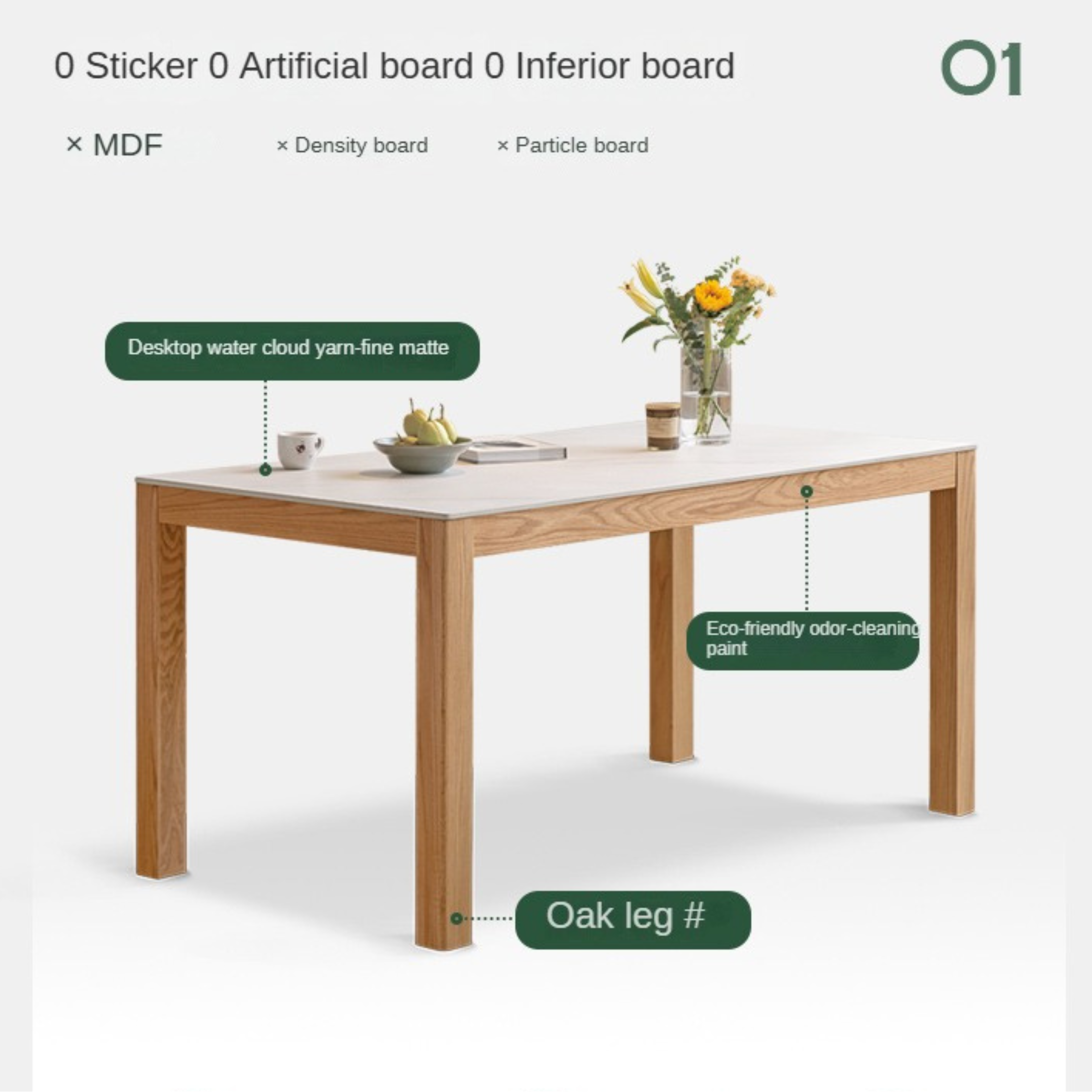 Solid Oak Wood Rectangular Rock Plate Dining Table - Rustic Farmhouse Style for Kitchen, Dining Room & Outdoor Entertaining