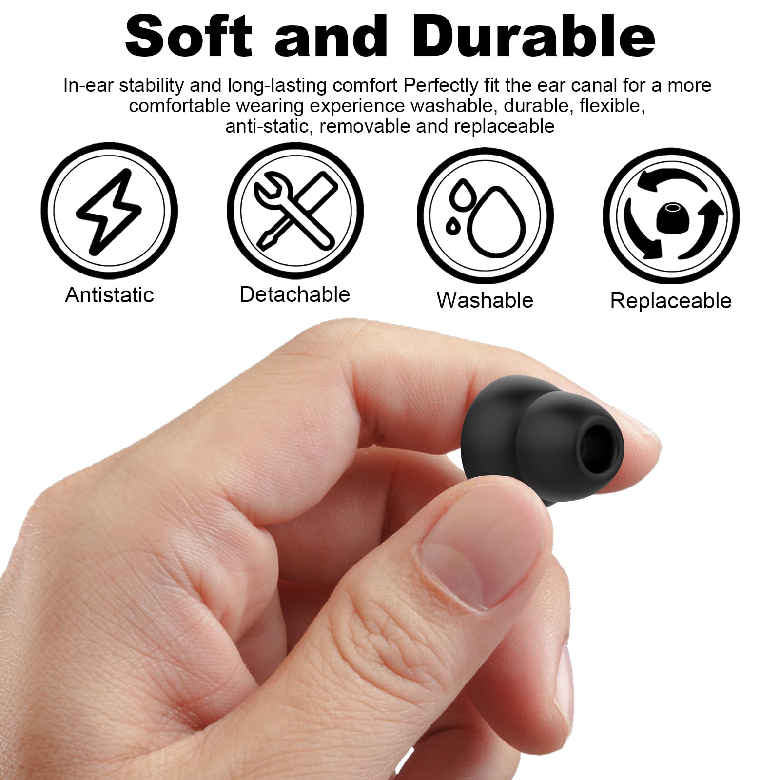 Premium Replacement Double Flange Silicone Earbuds Tips (10-Pack, Black) - Compatible with Beats Powerbeats 2 & 3 Wireless Headphones - Secure Fit for Running, Workouts & Active Lifestyles