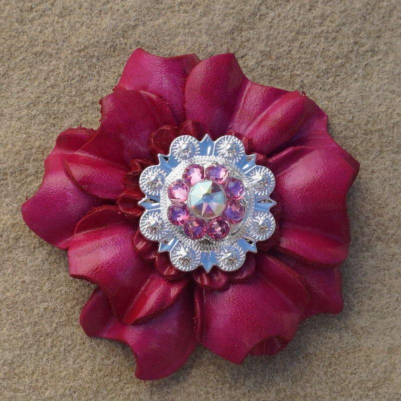 Hot Pink Carnation Flower Concho with Bright Silver Pink & AB Finish - Perfect for Belt Buckles, Handbags & Western Accessories