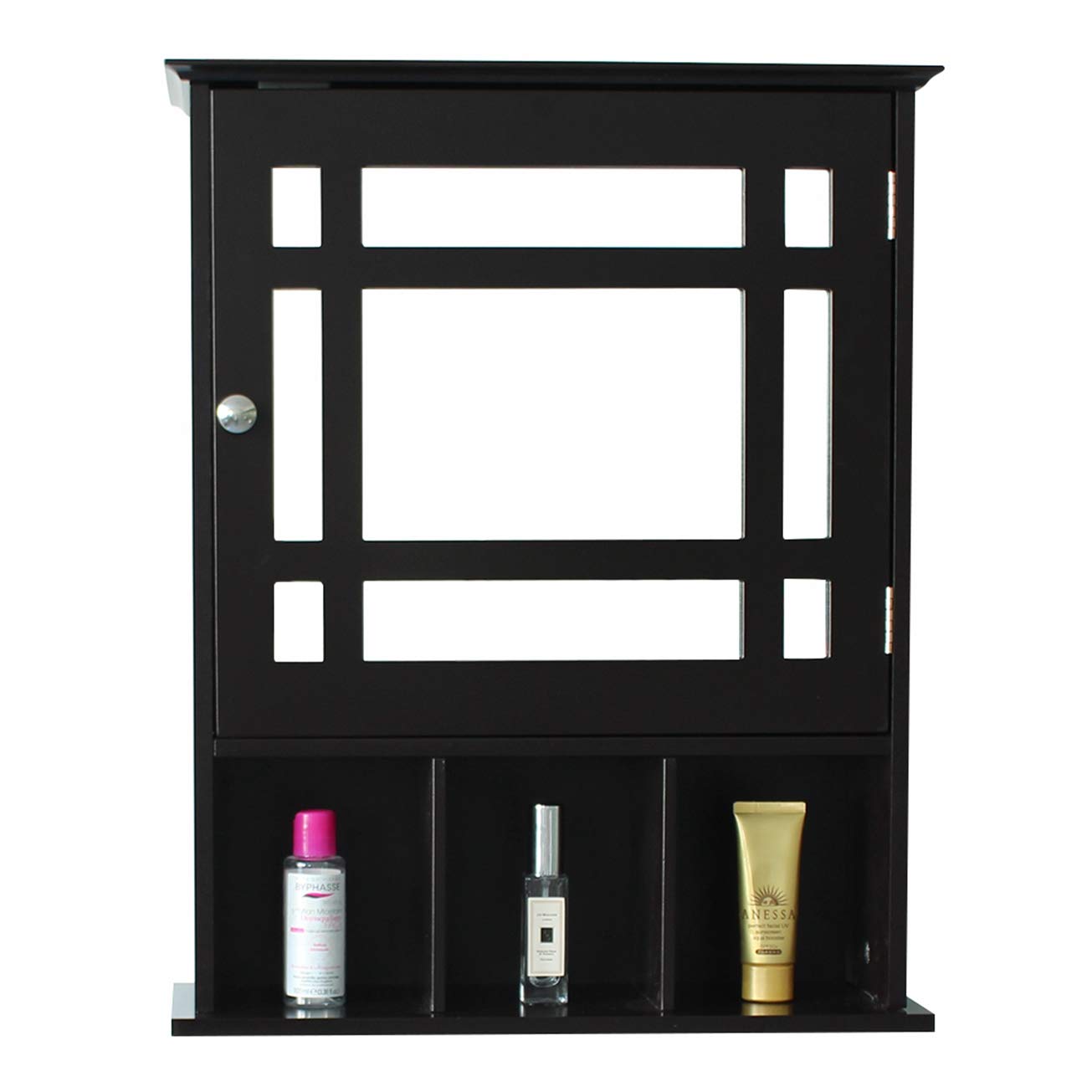 Modern Grey-Brown Single Door 3-Compartment Storage Cabinet - Bathroom, Kitchen & Entryway Organizer | Space-Saving Solution for Small Homes & Apartments | Perfect for Towels, Toiletries & Kitchen Supplies Storage