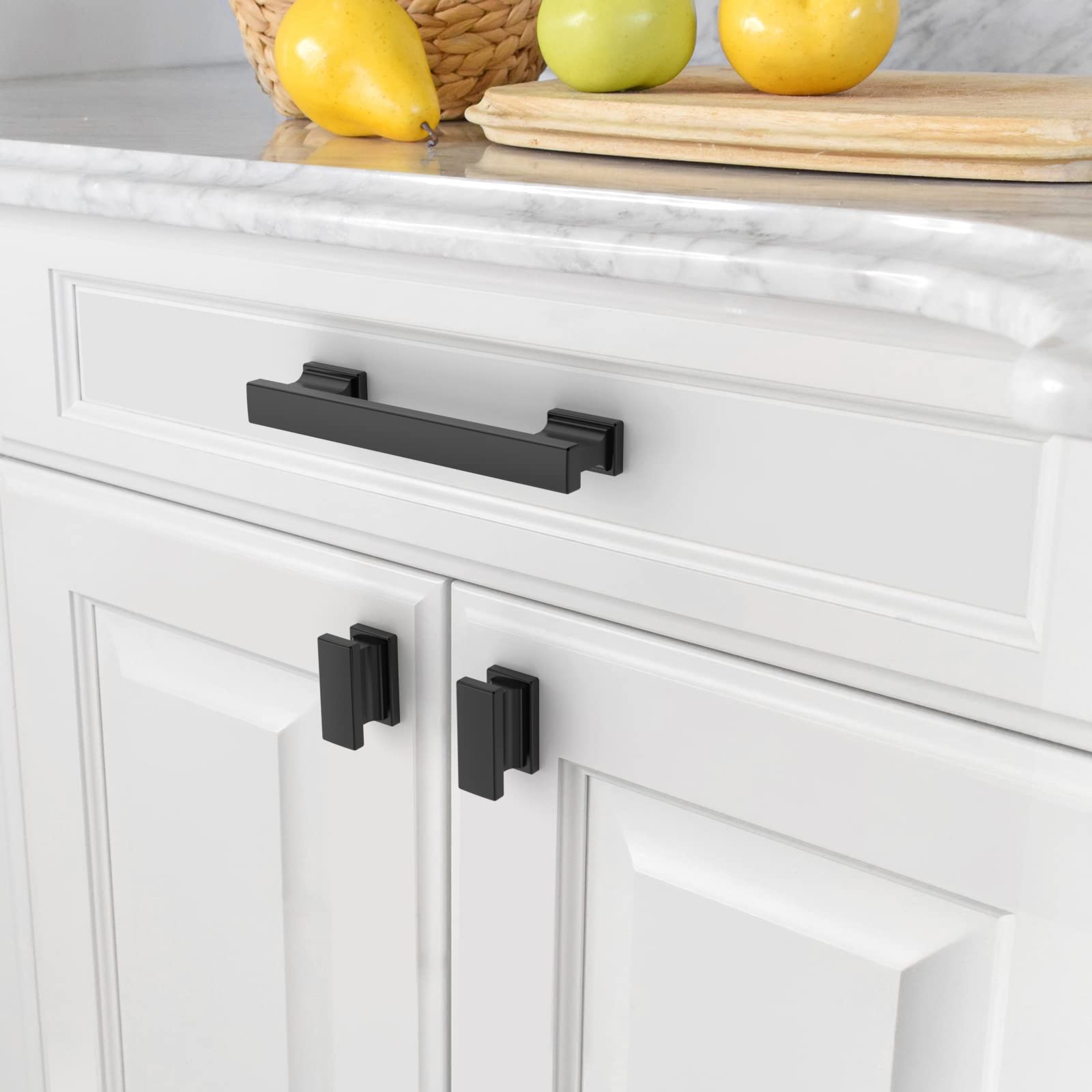 Amerdeco 6 Pack Matte Black Cabinet Pulls 3-3/4 Inch (96mm) Hole Center - Modern Drawer Handles for Kitchen Cabinets, Bathroom Vanity, Dresser & Furniture - Durable Zinc Alloy Hardware for Home Renovation & DIY Projects