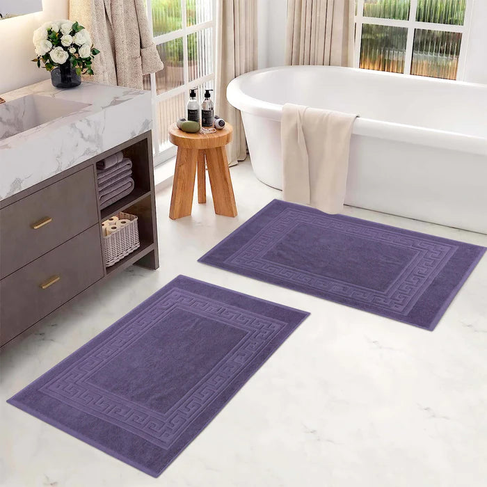 Premium Cotton 2-Piece Greek Key Border Bath Mat Set - Ultra Absorbent, Non-Slip Bathroom Rug - Perfect for Modern Bathrooms, Master Suites & Spa-Like Retreats