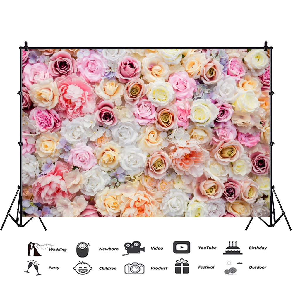 8x6ft Romantic Rose Flower Backdrop - Elegant Wedding Ceremony, Bridal Shower, Photo Studio Background Decor for Events & Photography