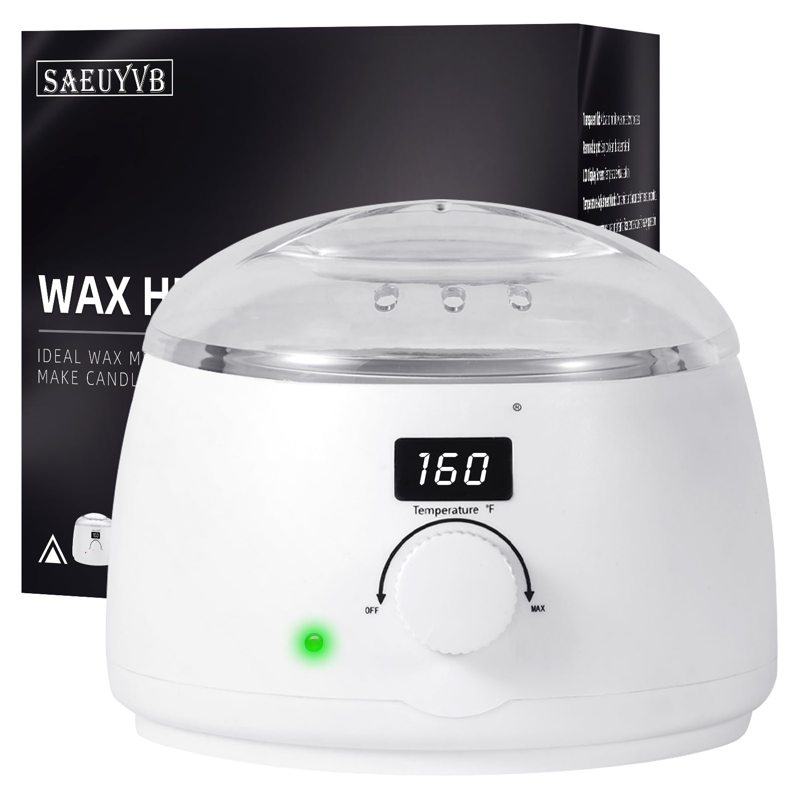 Professional SAEUYVB Digital Hair Removal Wax Warmer with Through Lid & 16oz Pot - White for Salon & Home Use - Perfect for Legs, Arms, Bikini & Facial Waxing