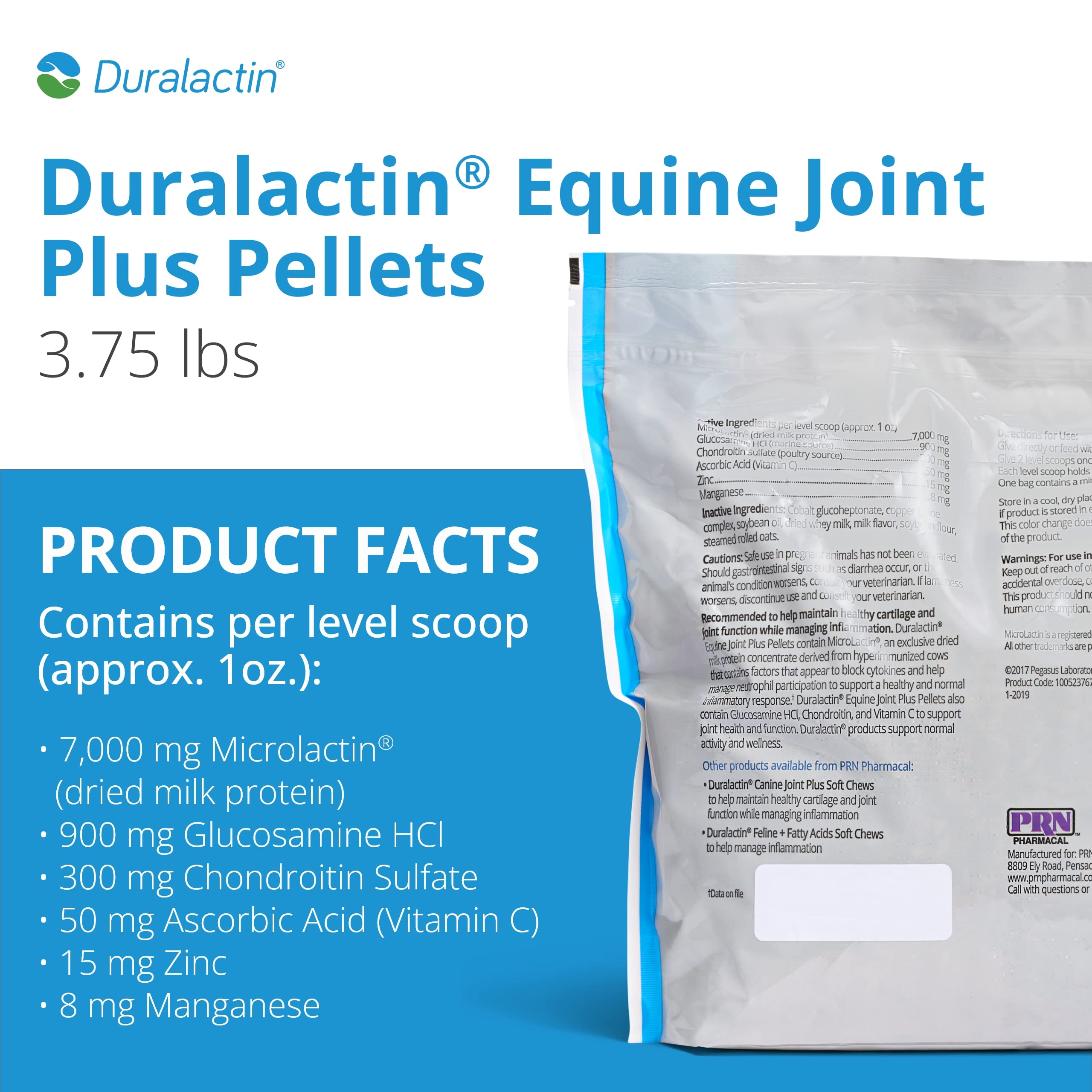 PRN Pharmacal Duralactin Equine Joint Plus Pellets - 3.75 lb Horse Joint Supplement for Healthy Cartilage & Mobility | Supports Joint Function & Soreness Relief | Ideal for Performance Horses & Senior Equine Care