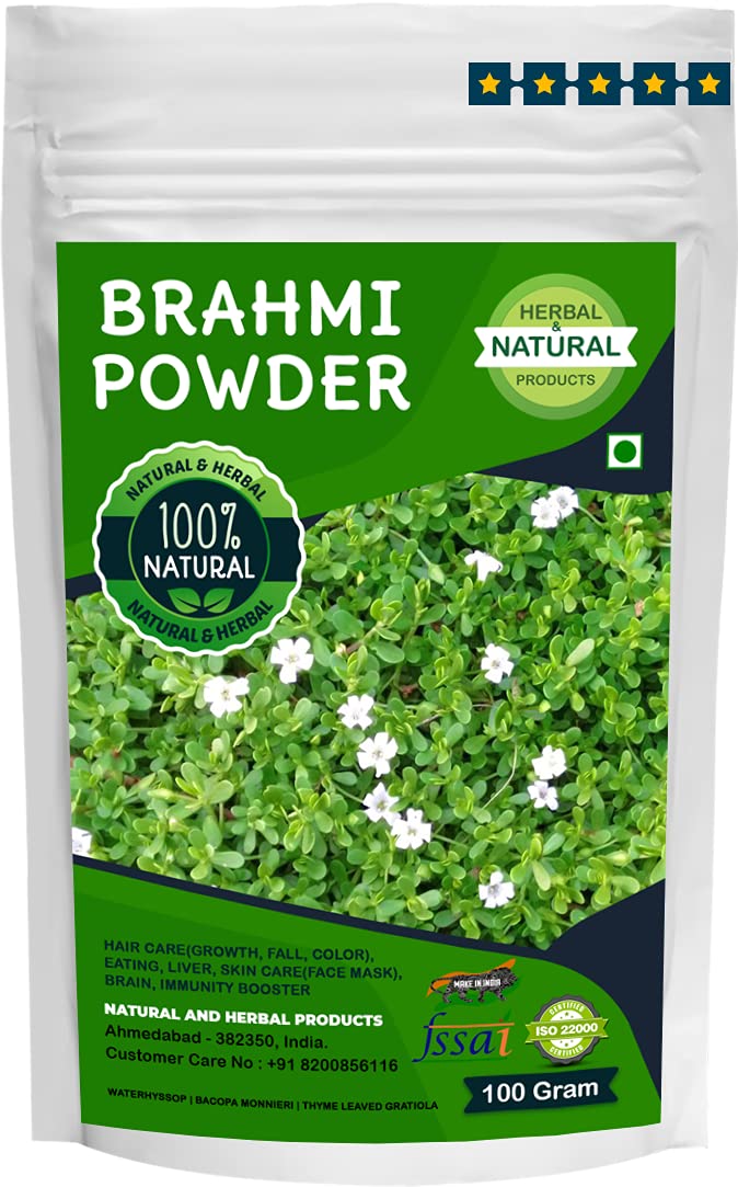 Organic Brahmi Powder (Bacopa Monnieri) - 100g | Natural Hair Growth Treatment for Thicker Hair & Scalp Care | Skin Brightening Face Mask Ingredient | Ayurvedic Herbal Supplement for Memory & Stress Relief | Perfect for DIY Beauty Recipes & Holistic Wellness Routines