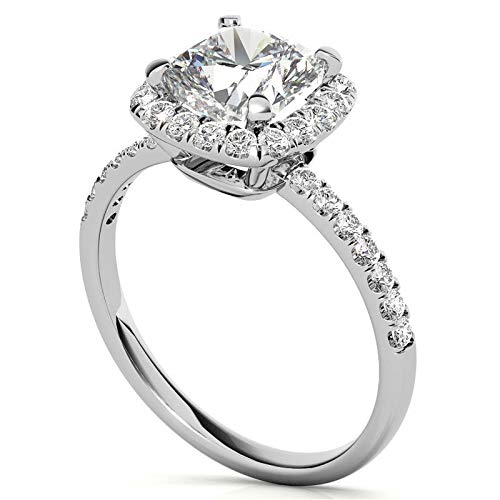 1.40 Carat Cushion Cut Moissanite Engagement Ring for Women, Wedding Band, Solitaire Halo Bridal Set in Sterling Silver - Perfect for Proposals, Anniversaries & Romantic Gifts