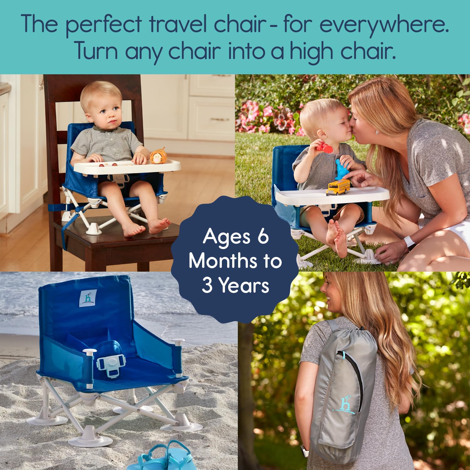 Hiccapop OmniBoost Travel Booster Seat with Tray - Portable Folding Baby High Chair for Dining, Travel, Camping & Beach | Secure Tip-Free Design with Straps | Perfect for Restaurants, Outdoor Picnics & Family Gatherings