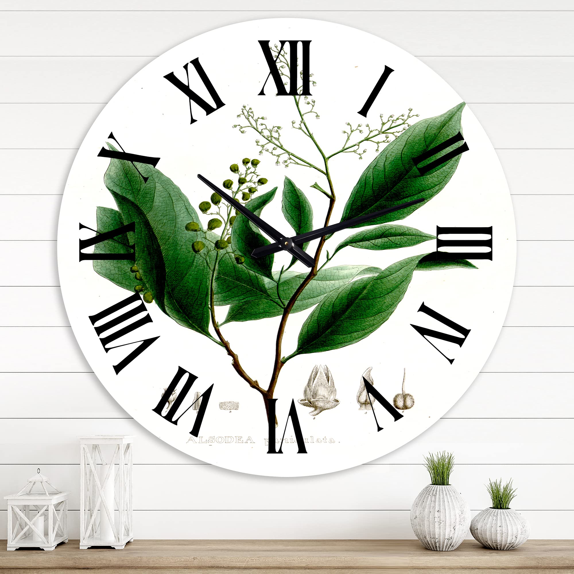 Vintage Brazilian Plant II Floral Wall Clock - Large Traditional Kitchen Decor Clock for Home, Office & Living Room | Perfect for Farmhouse, Boho & Retro Interior Design