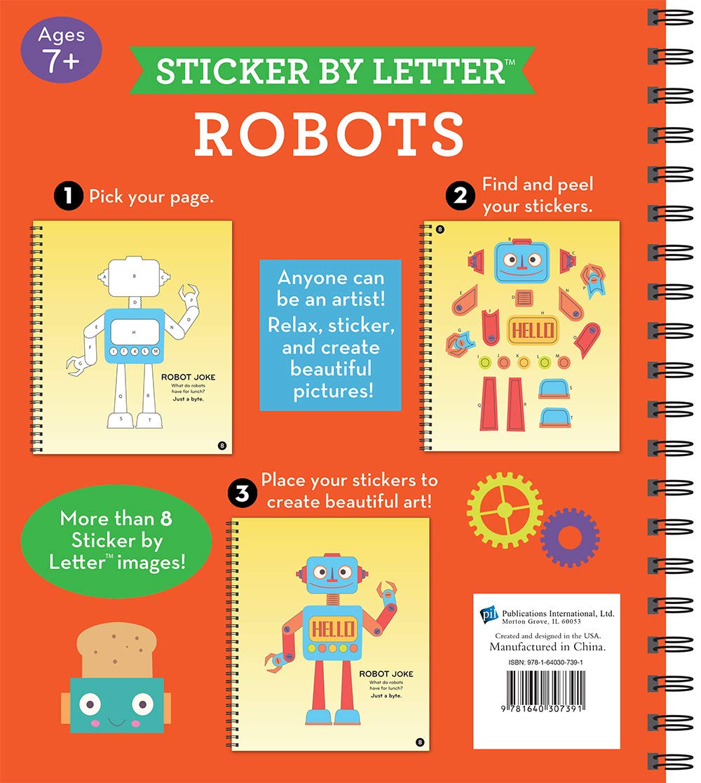 Brain Games - Sticker by Letter: Robots - Kids Activity Book with 100+ Stickers | Fun Learning Puzzles for Ages 5-8 | Perfect for Road Trips, Birthday Gifts & Classroom Activities