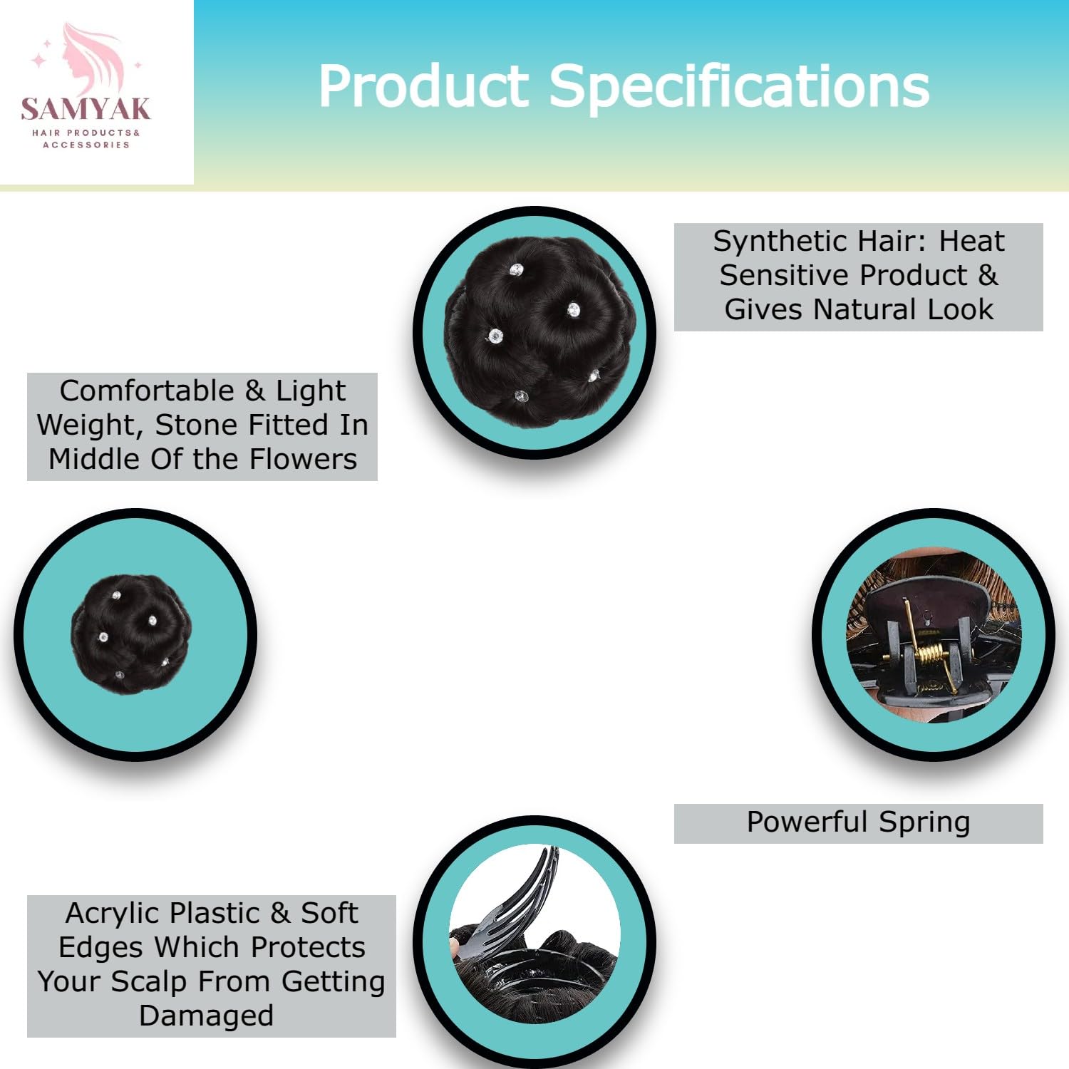 Samyak Studded Hair Bun - Synthetic Ready-Made Hairpiece for Party Hairstyles, Hair Volumizer Clip, Claw Bun Hair Extensions & Wigs (Black) - Perfect for Weddings, Prom, Cosplay & Special Occasions