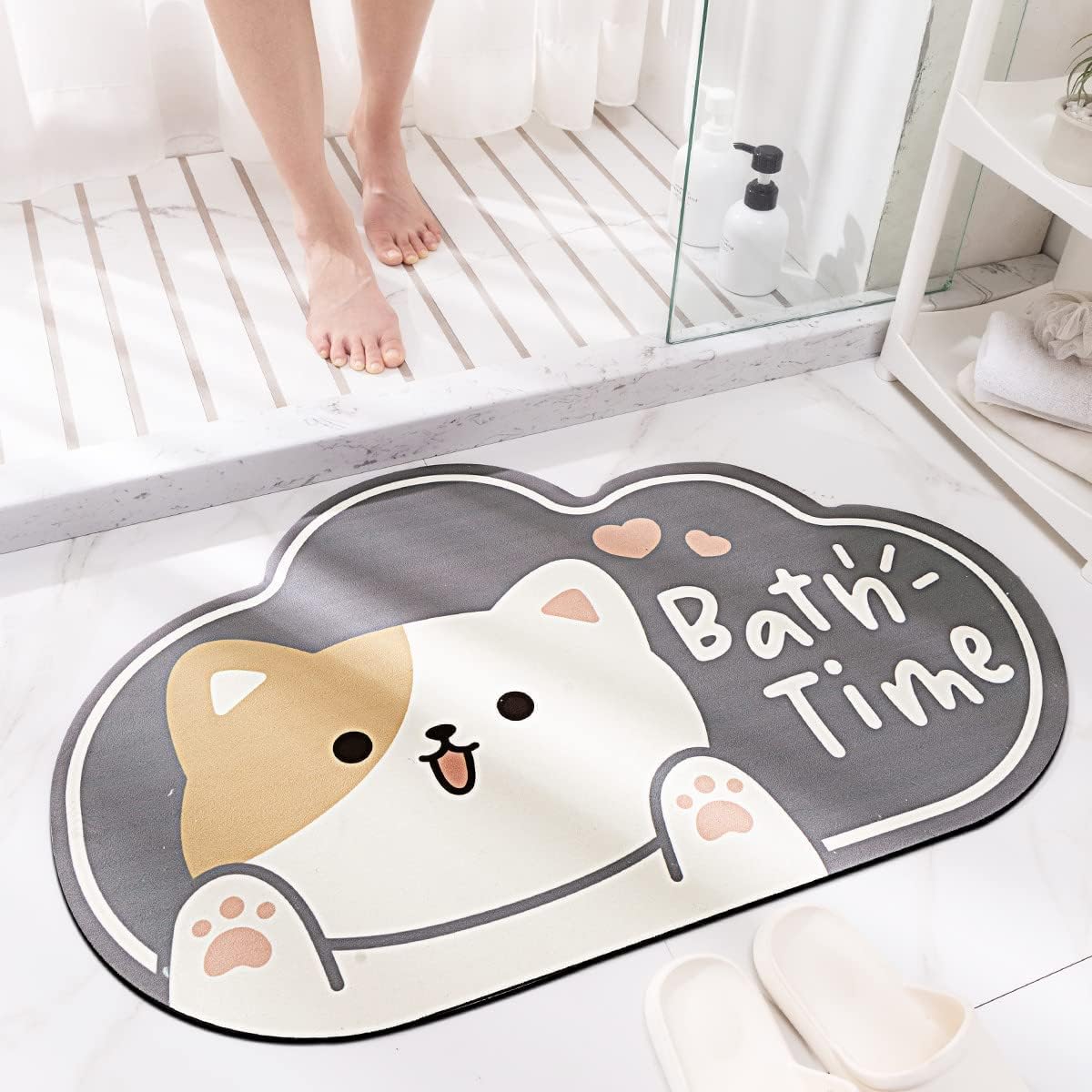 Super Absorbent Microfiber Bath Rug - Non-Slip Cute Animal Bath Mat, Soft Foam Quick Dry Bathroom Rug (15.7 x 23.6 Inches, Cat Design) - Perfect for Kids' Bathrooms, Nursery Decor & Cozy Home Spa