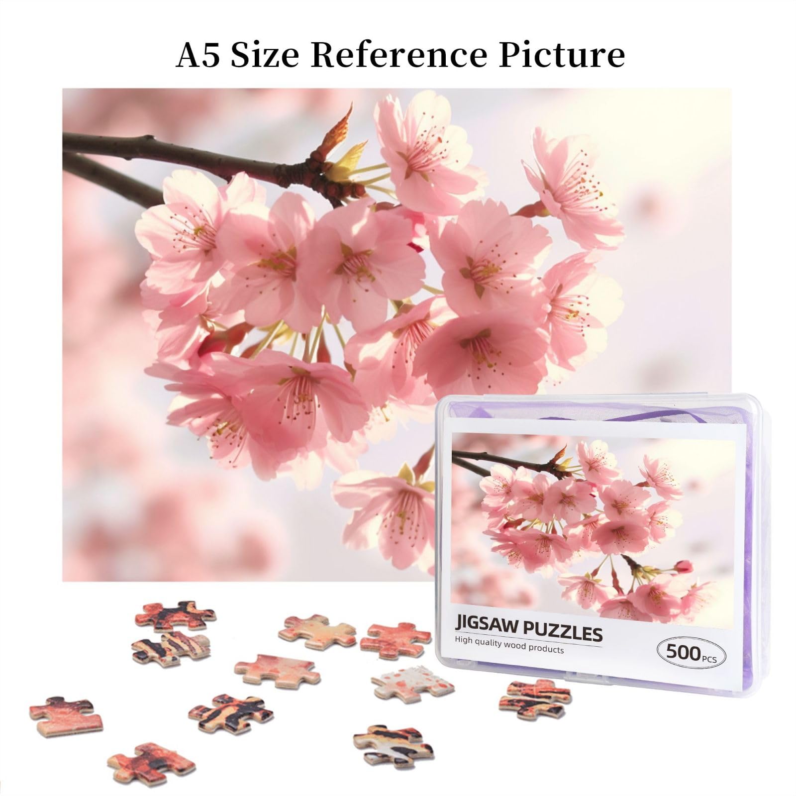 500 Piece Cherry Blossom Jigsaw Puzzle for Adults - Personalized Wooden Photo Puzzle with 20.4
