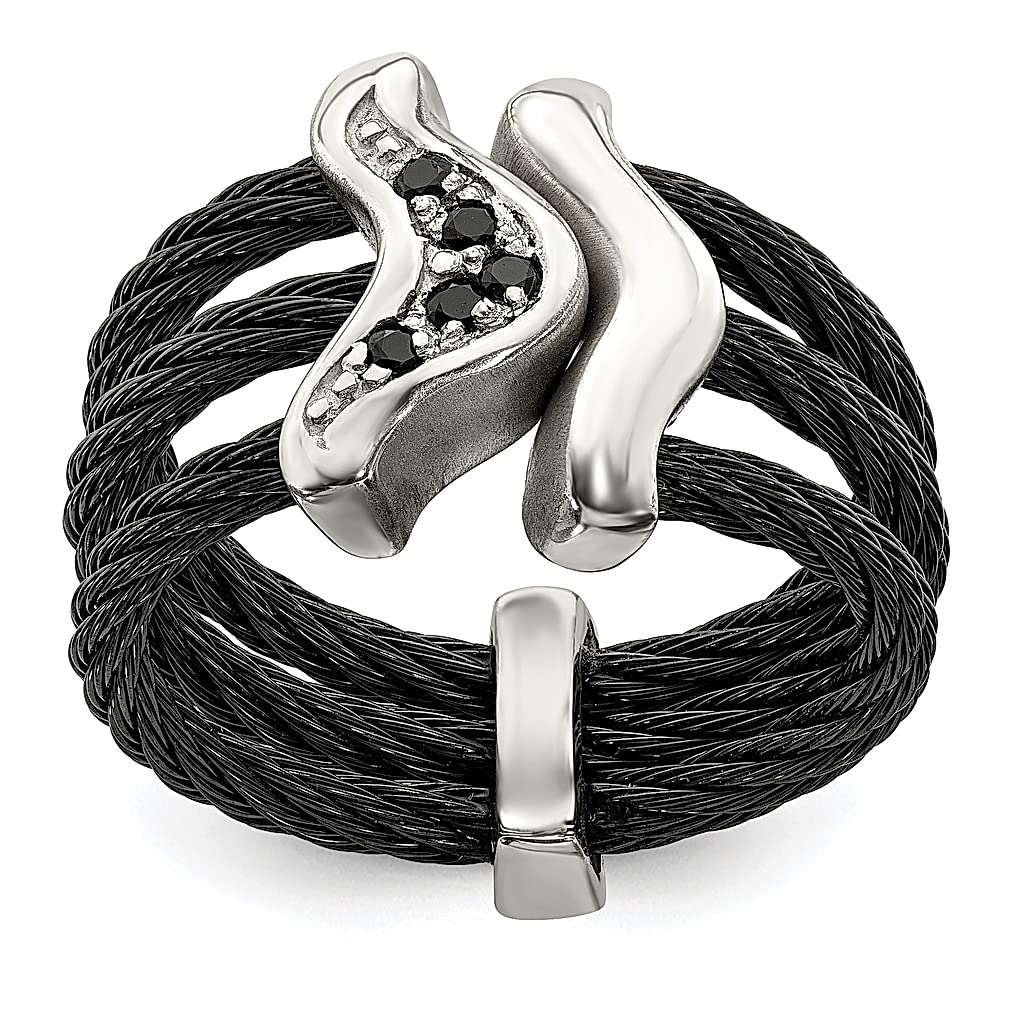 Edward Mirell Black Titanium 925 Sterling Silver Spinel Cable Flexible Band Ring | Wedding, Engagement & Anniversary Jewelry for Women | Elegant Gift for Her, Girlfriend or Wife | Perfect for Special Occasions & Everyday Wear