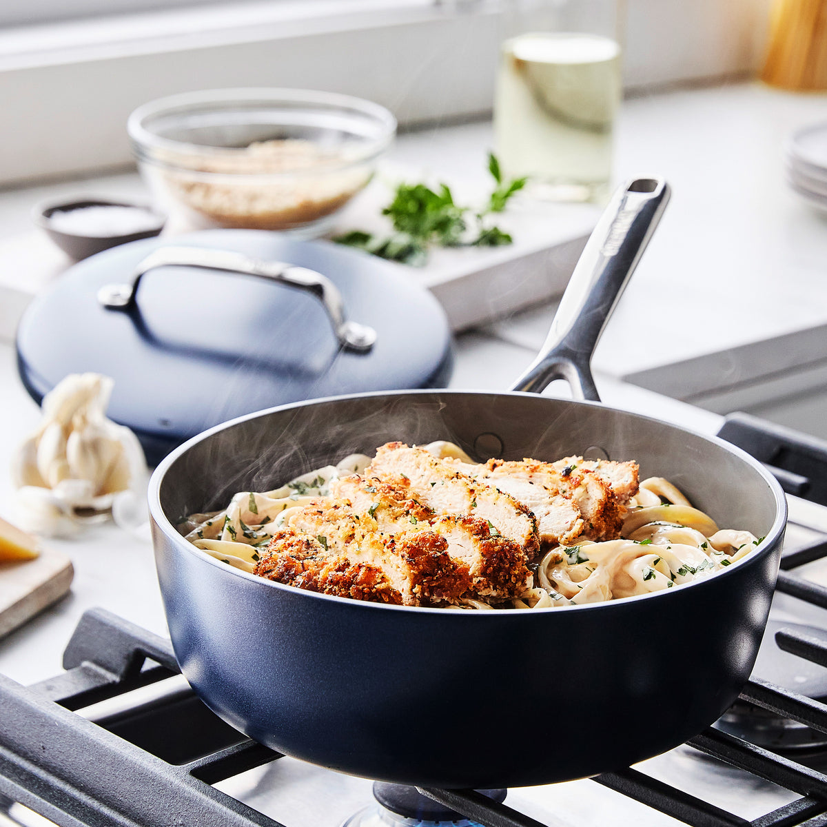 Premium GP5 Colors Ceramic Nonstick 11-Piece Cookware Set with Mirror Handles | Oxford Blue | Durable & Eco-Friendly Kitchen Essentials for Baking, Frying & Everyday Cooking