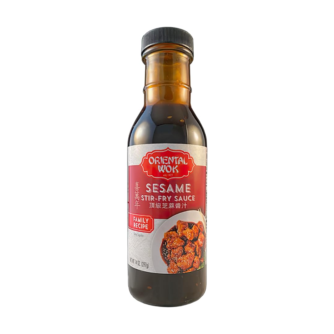 Premium Oriental Wok Gourmet Sesame Stir-Fry Sauce - Sweet & Umami Flavored Asian Cooking Sauce for Chicken, Shrimp, Steak & Tofu - 14oz Bottle - Perfect for Quick Weeknight Dinners & Authentic Asian Cuisine