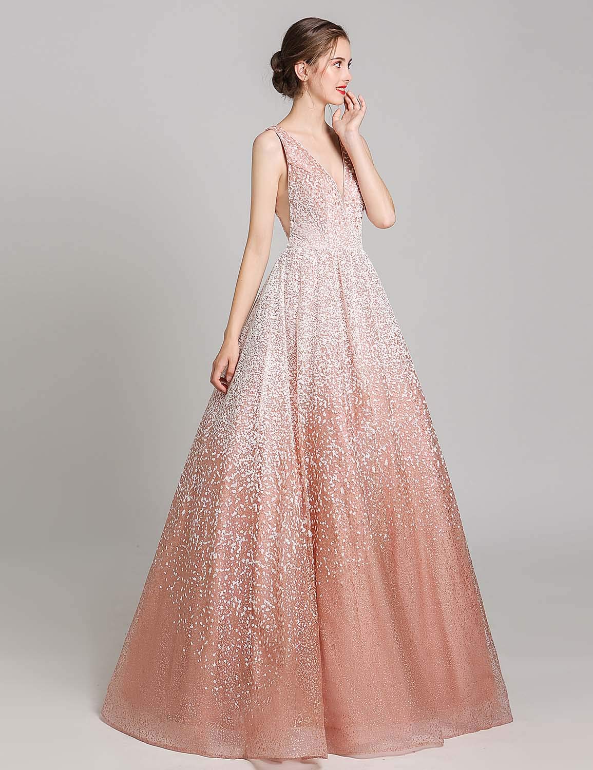 Sarahbridal Women's V-Neck Gradient Long Evening Gowns | A-Line Prom Dresses for Formal Events, Weddings & Special Occasions