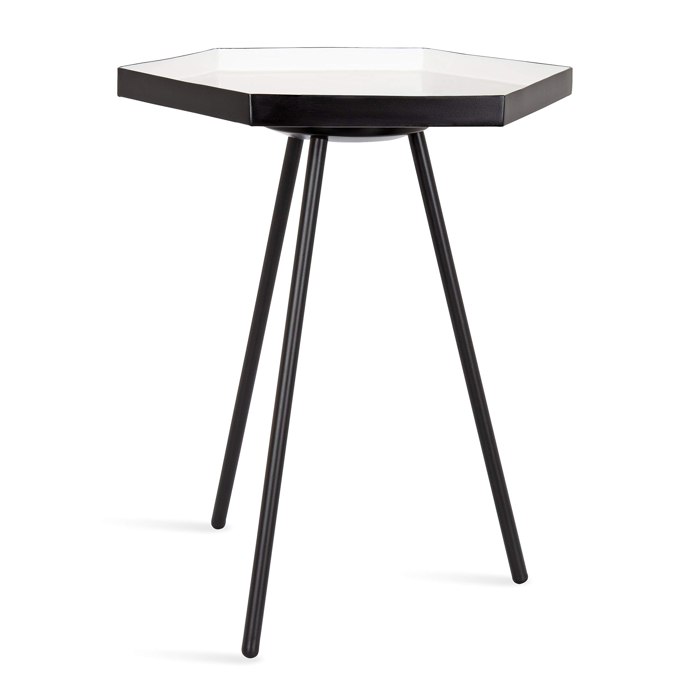 Modern Hexagon Side Table - 14x14x20 Inches White & Black Geometric End Table | Contemporary Accent Furniture for Living Room, Bedroom & Office Decor