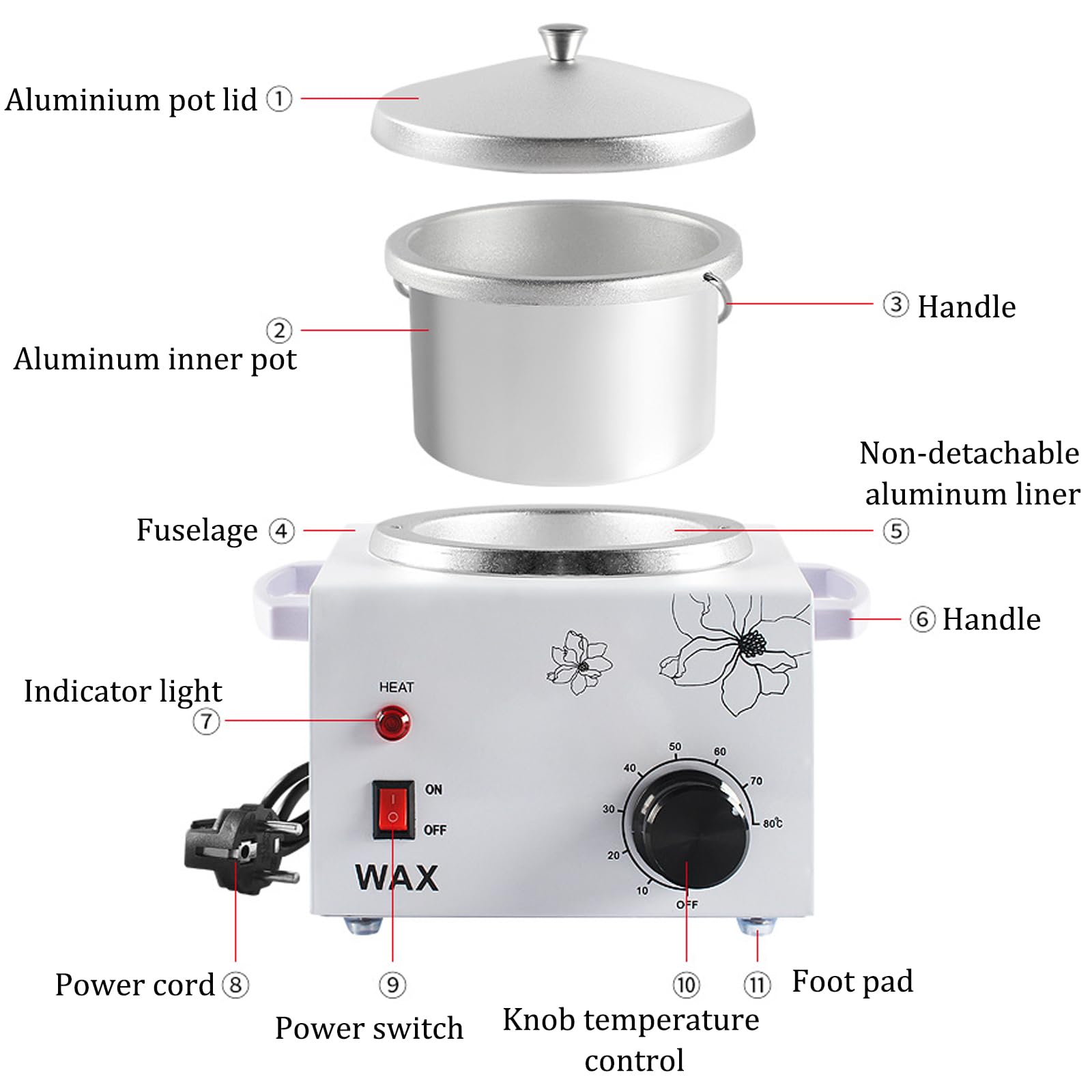 Electric Waxing Machine - 600ml Portable Non-Stick Wax Warmer with Rotary Temperature Control for Wax Beans, Blocks & Soft Wax | Perfect for Home Spa, Salon & DIY Beauty Treatments