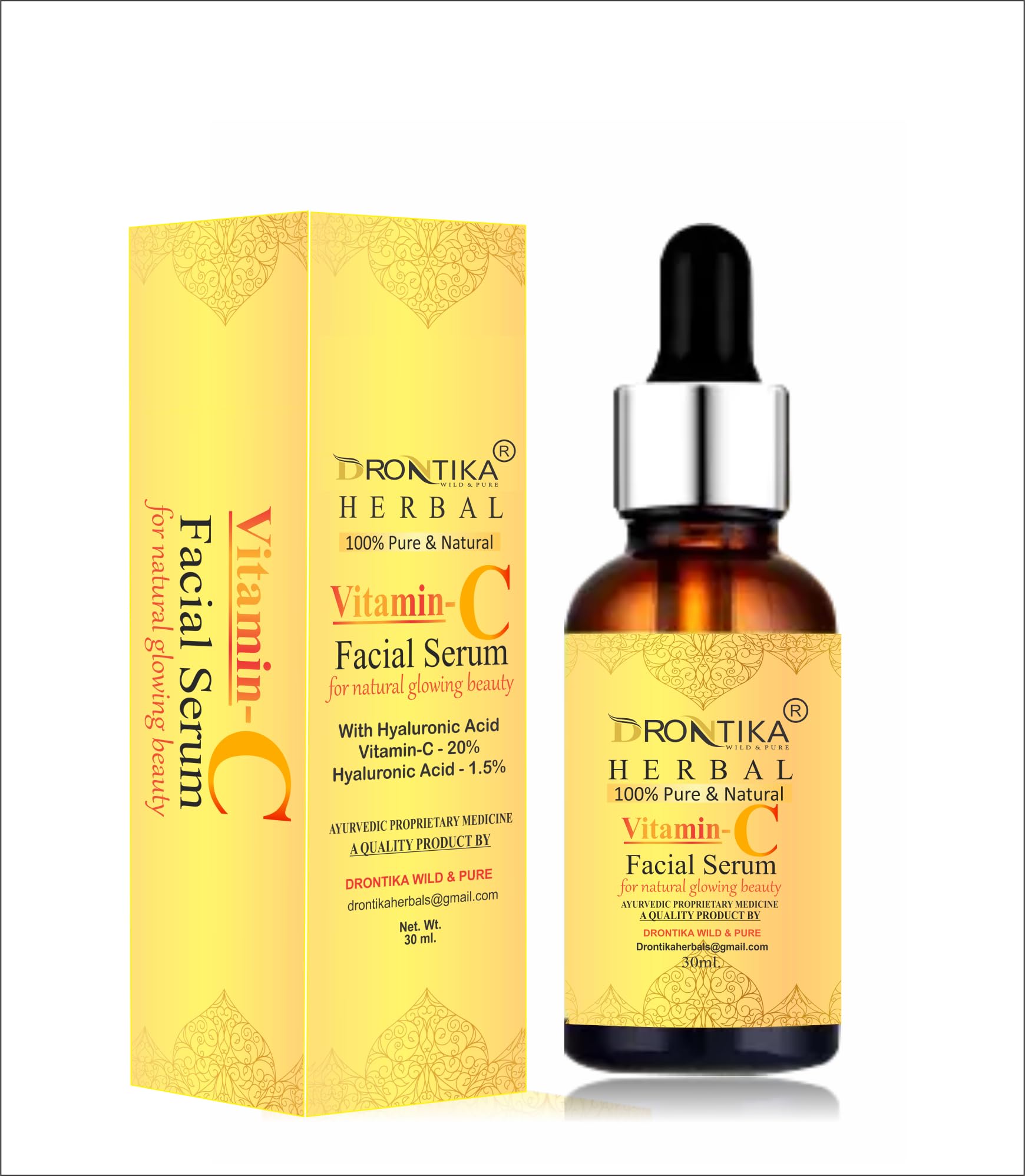 Drontika 100% Pure & Natural Vitamin C Face Serum for Brightening Skin - 30ml | Anti-Aging, Dark Spot Treatment & Glow Booster | Day & Night Skincare Routine