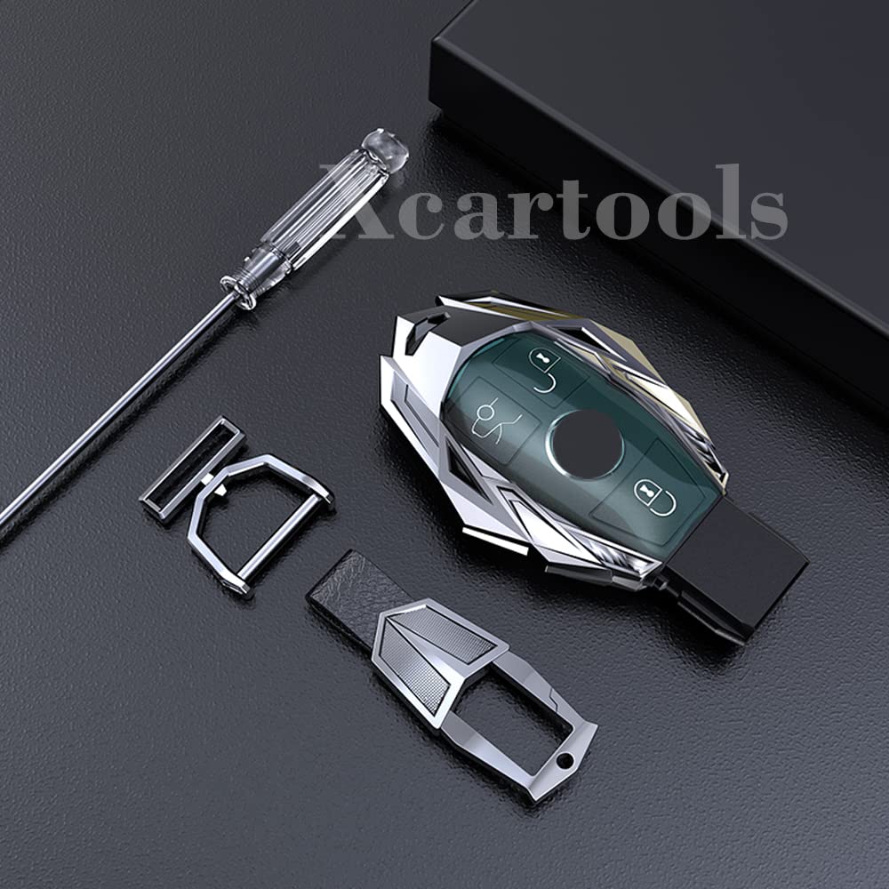 Premium Metal Key Fob Cover for Mercedes Benz - Compatible with C/E/G/S/M/GL/CLS/CLK/G Class Smart Key (Grey) | Durable Protection & Stylish Design for Keyless Entry Remote | Perfect for Daily Use, Travel & Car Enthusiasts