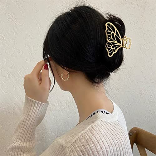 **4PCS Gold Metal Claw Hair Clips - Non-Slip Butterfly Flower Barrettes for Women & Girls | Perfect for Updos, Ponytails & Everyday Hairstyles**