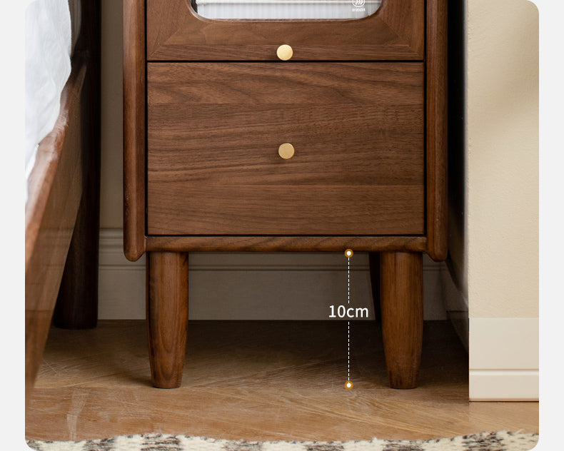 Solid Black Walnut Nightstand - Ultra Narrow Bedside Table with Calpa Wood - Perfect for Small Spaces, Apartments & Modern Bedrooms