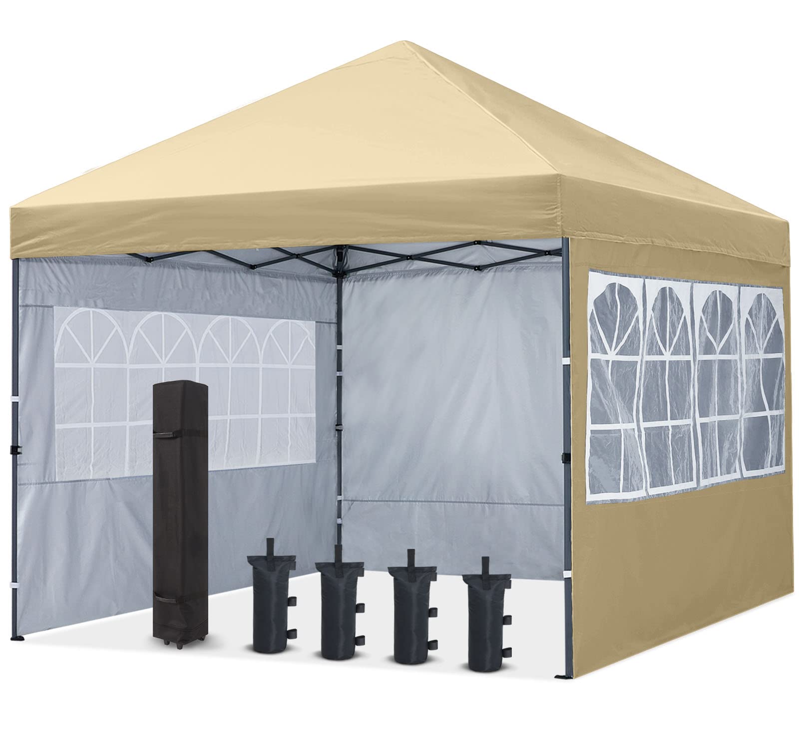 COOSHADE 10x10ft Pop Up Canopy Tent with Elegant Church Windows - Instant Folding Portable Shelter for Outdoor Events, Parties, Weddings, BBQ & Catering - Waterproof Beige Pavilion (Great for Backyard Gatherings, Beach Picnics & Church Functions)