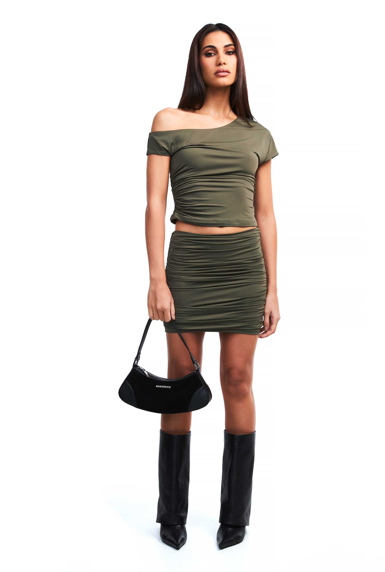 Katia Mini Skirt - Soft Moss Green Stretchy High Waist A-Line Skirt for Women | Casual Wear, Date Night, Summer Outfits