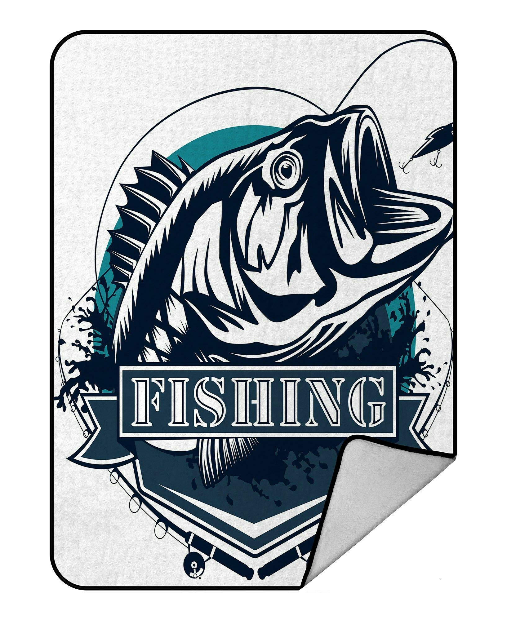 ECZJNT Perch Fish & Fishing Rod Fleece Blanket - Soft Plush Throw Blanket 58x80 Inch - Perfect for Camping, Fishing Trips & Cozy Home Decor
