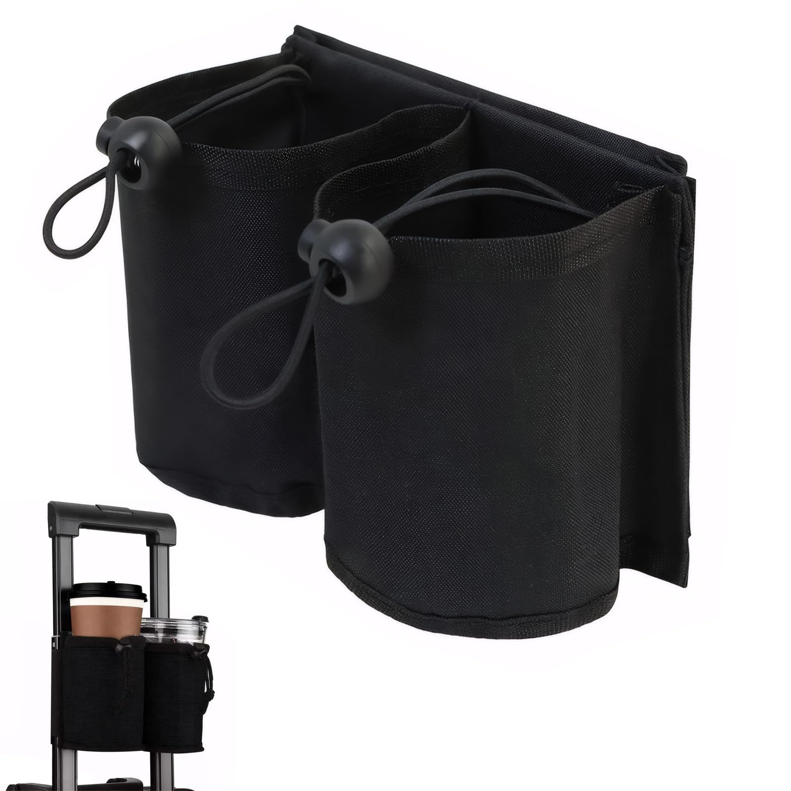 Premium Travel Cup Holder for Suitcases & Luggage - Secure Drink & Snack Carrier for Coffee, Bottles & Snacks (Black) | Perfect for Airplanes, Road Trips & Commuting