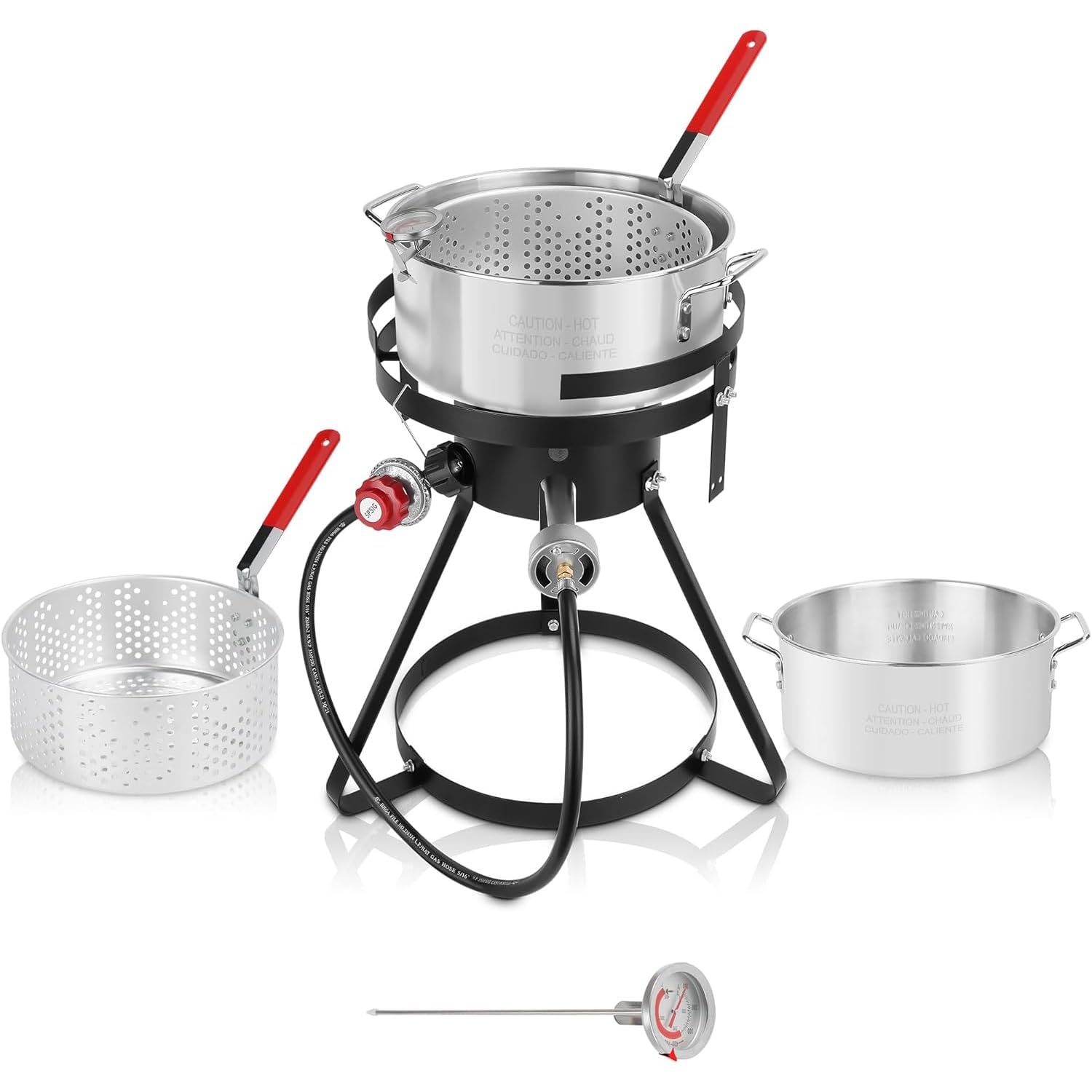**Lafati 50,000 BTU Outdoor Propane Fish Fryer & Crawfish Boiler - Heavy Duty Steel Frame with 10 Quart Aluminum Stock Pot & Steamer Basket - Perfect for Backyard Seafood Boils, Outdoor Cooking & Camping**