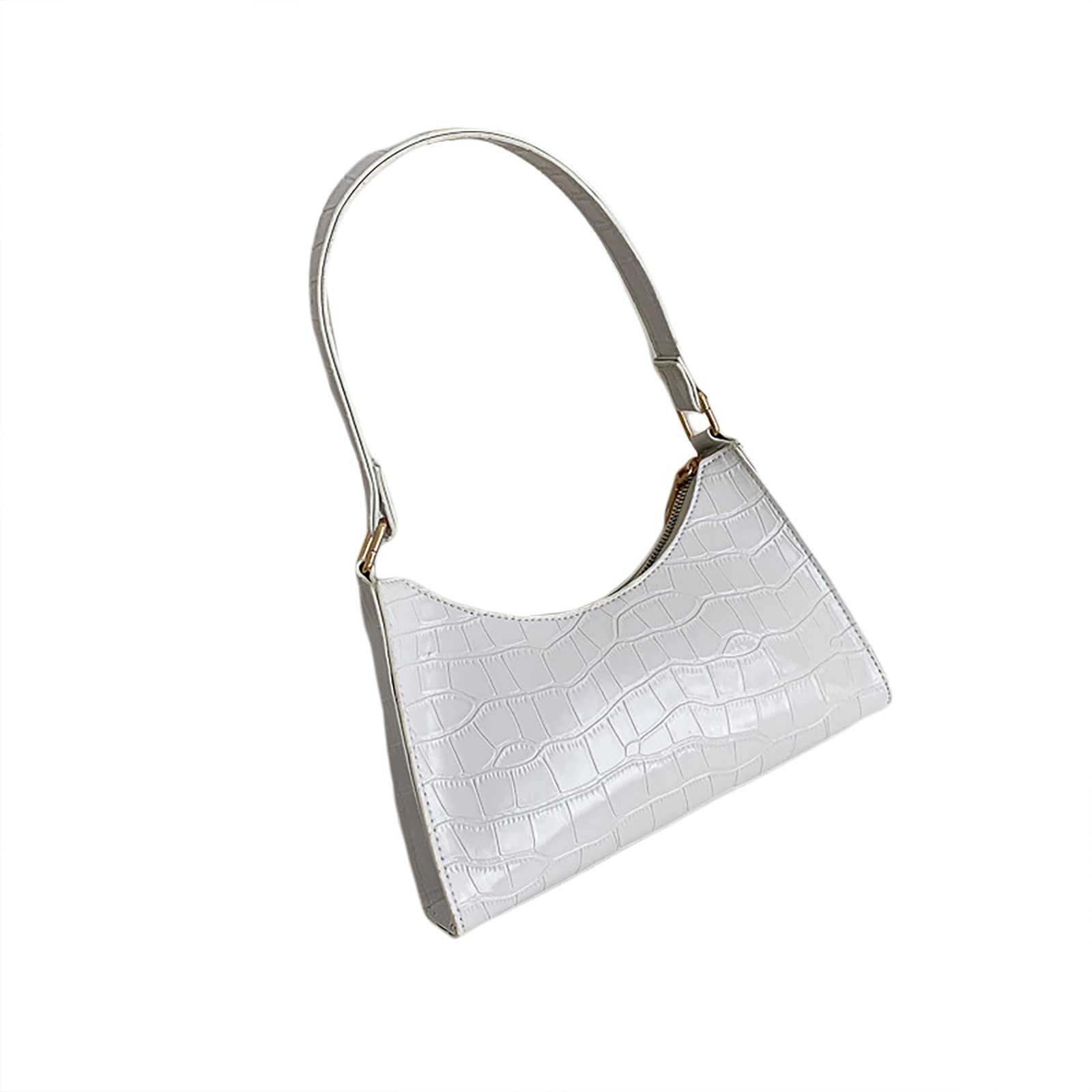 Vintage 90s Women's Crocodile Pattern Handbag - Retro Classic Zipper Closure Clutch Shoulder Tote Crossbody Bag (White, One Size) | Perfect for Parties, Dating & Daily Use