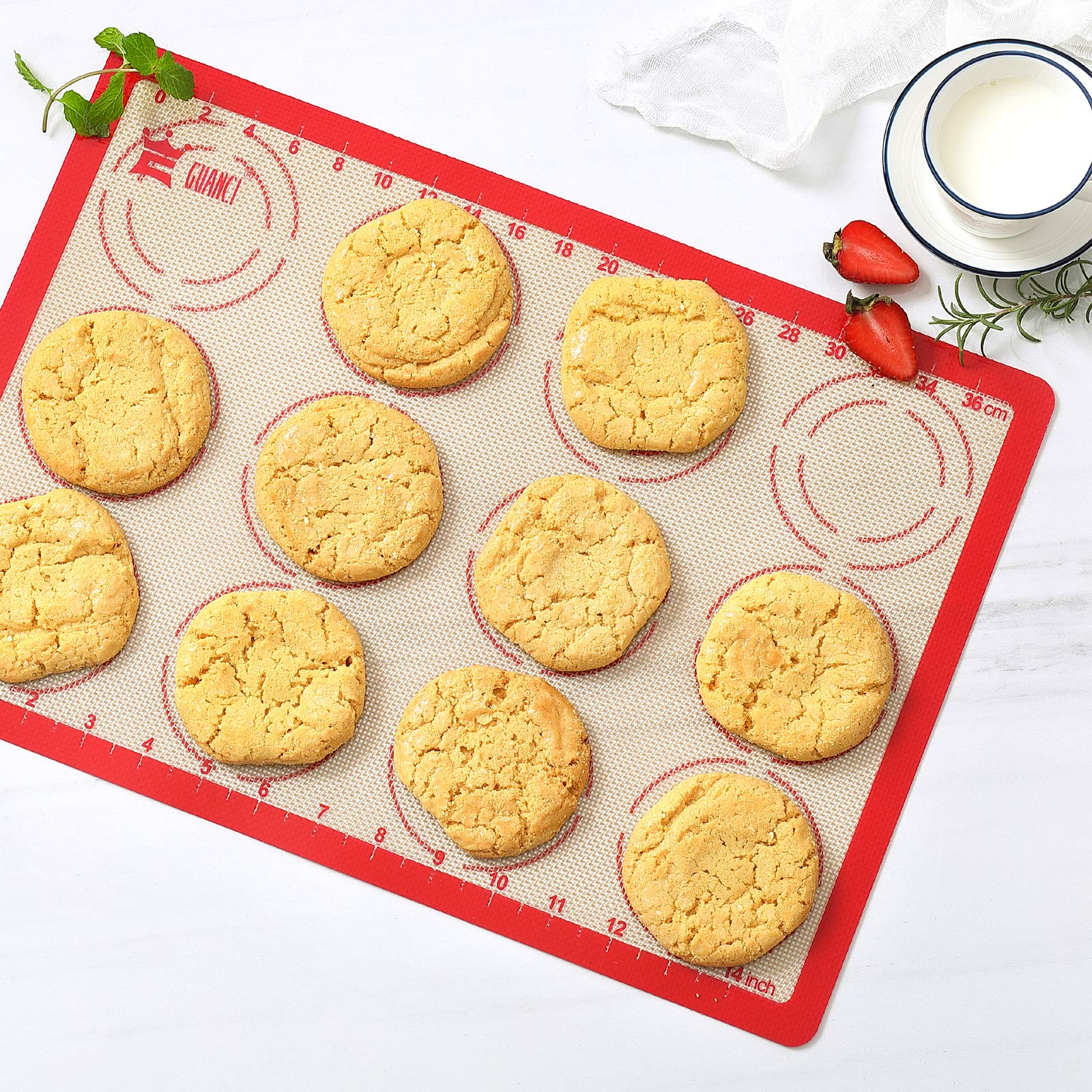Non-Stick Silicone Baking Mat Set of 6 - Reusable Food Grade Pizza & Cookie Baking Sheets for Macarons, Pastry, Bread, Buns - Perfect for Home Baking, Kitchen Prep & Holiday Cooking (Red)