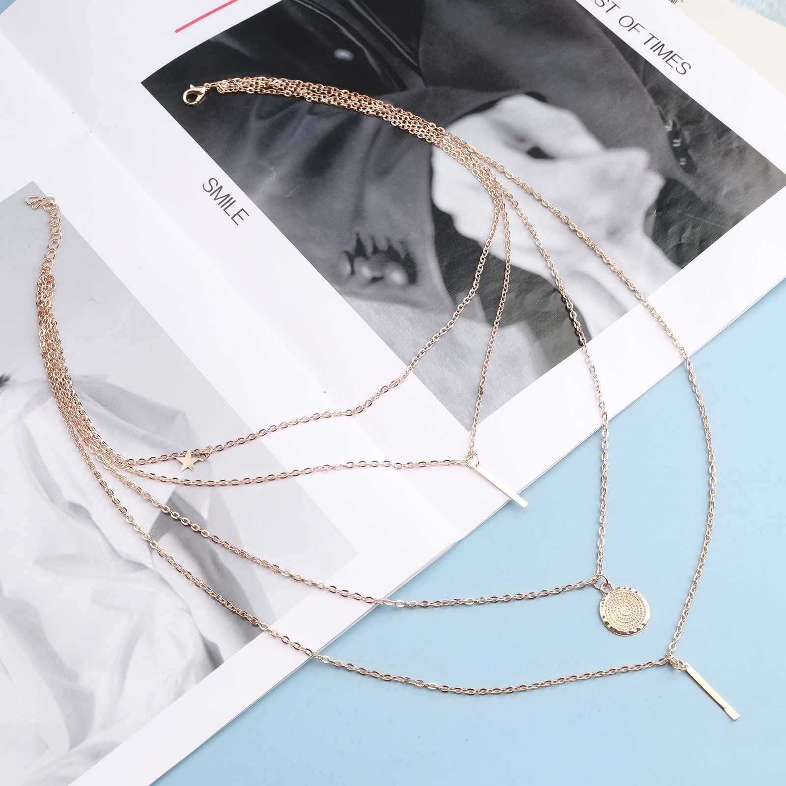 Dervivea Bohemian Layered Necklace - Gold Vertical Bar Pendant Choker with Multi-Layer Disc Design for Women & Girls | Perfect for Casual Wear, Date Nights & Special Occasions