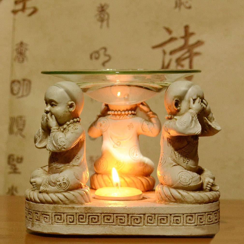 Aromatherapy Essential Oil Burner with Tea Light Candle Holder - Home Office Buddha Hall Decor, Resin Aroma Diffuser for Relaxation & Meditation - Perfect Gift for Yoga Spa & Wellness Spaces