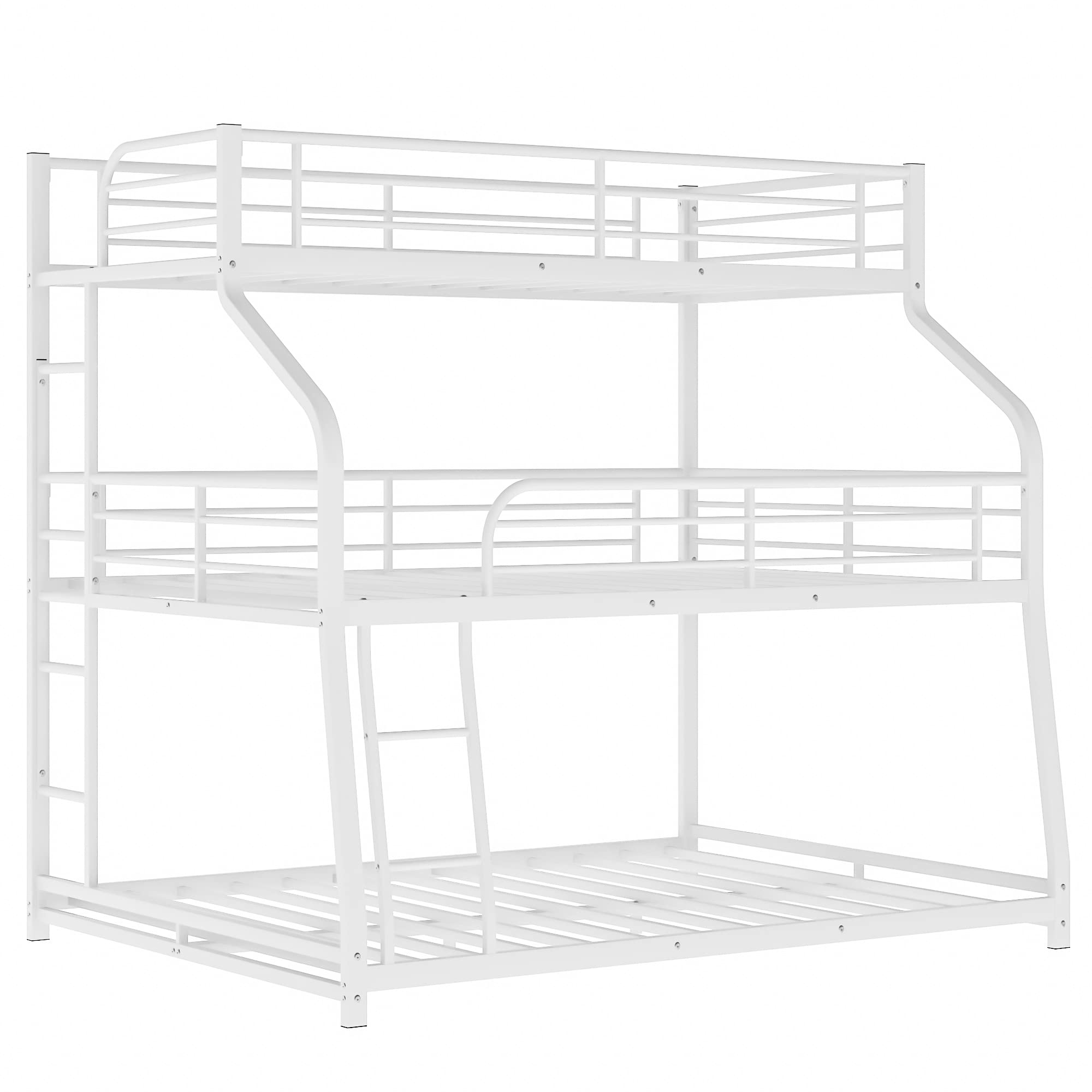 Triple Metal Bunk Bed - Twin XL Over Full XL Over Queen Size with Ladders | Space-Saving Bed for Family, Teens & Adults | No Box Spring Needed | Perfect for Dorms, Guest Rooms & Small Spaces