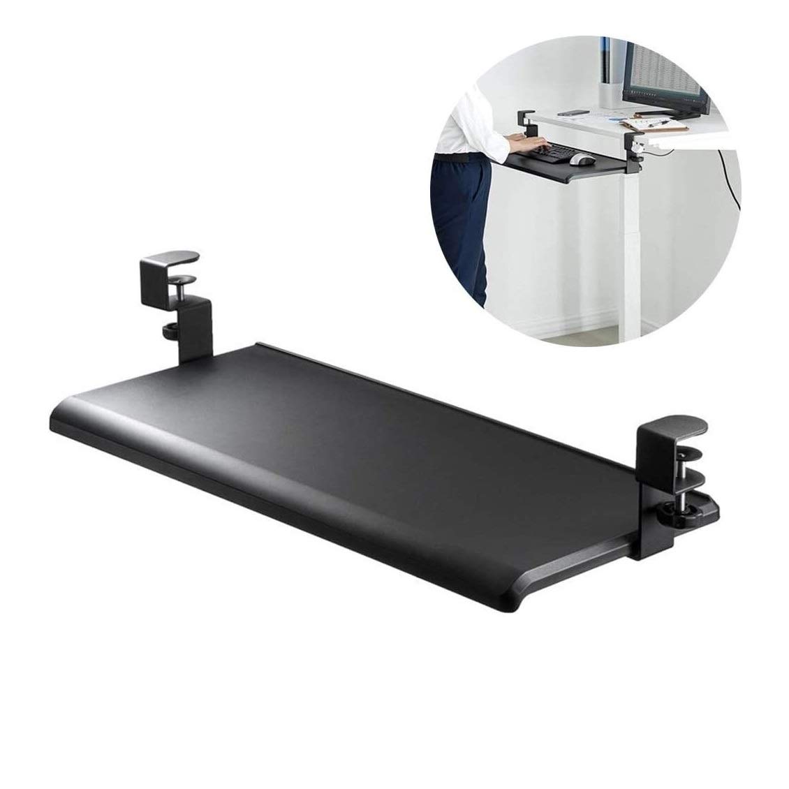 Ergonomic Under Desk Keyboard Tray - Adjustable Sliding Mouse & Keyboard Shelf, Steel Clip-on Drawer Stand for Computer Desk (Size B) - Perfect for Home Office, Gaming & Workspace Ergonomics